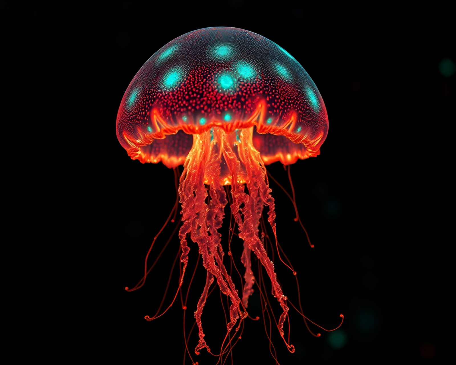 Abstract jellyfish artwork in stunning copper hues with crosshatching