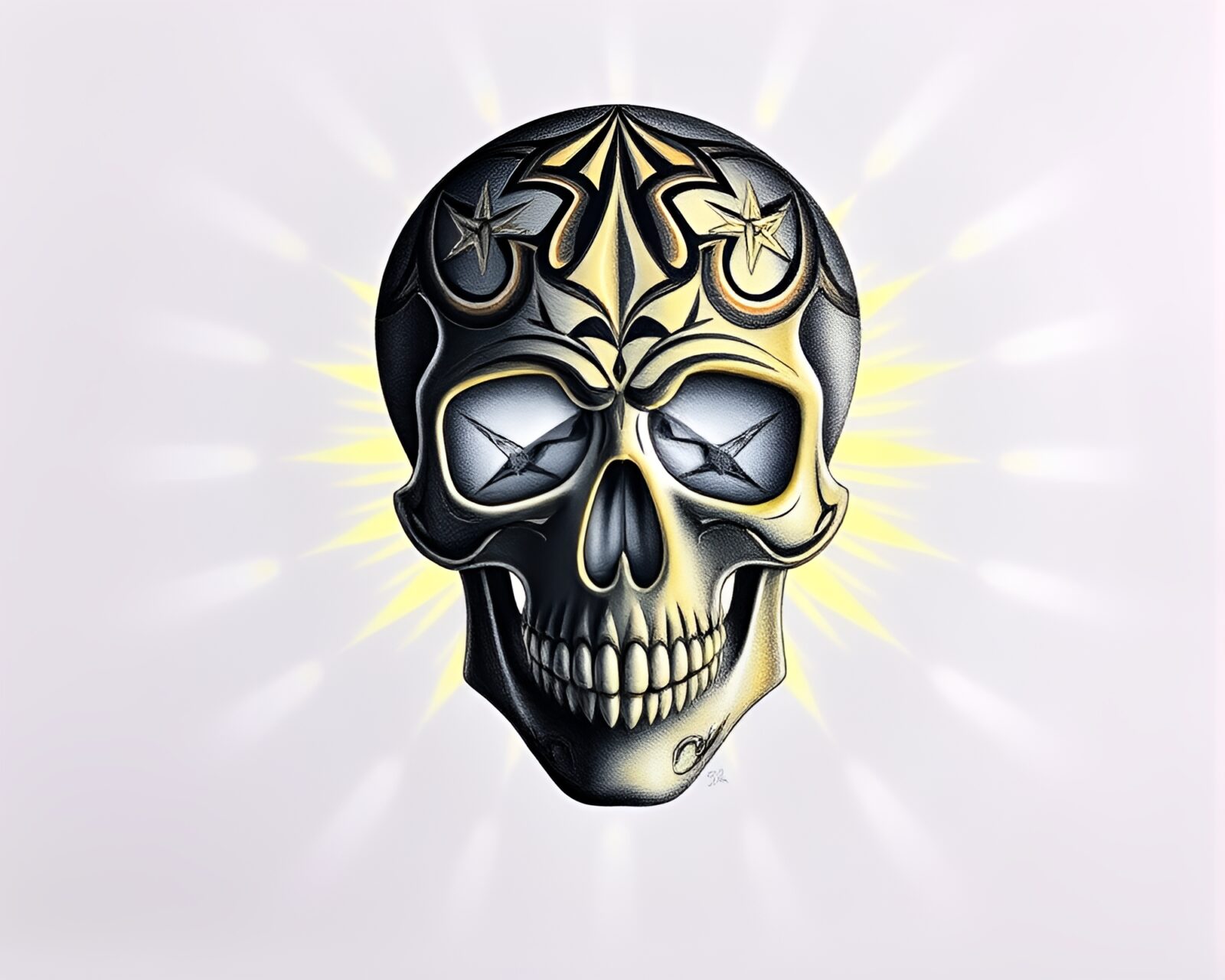 Pencil sketch of crystal skull with intricate stencil shadow