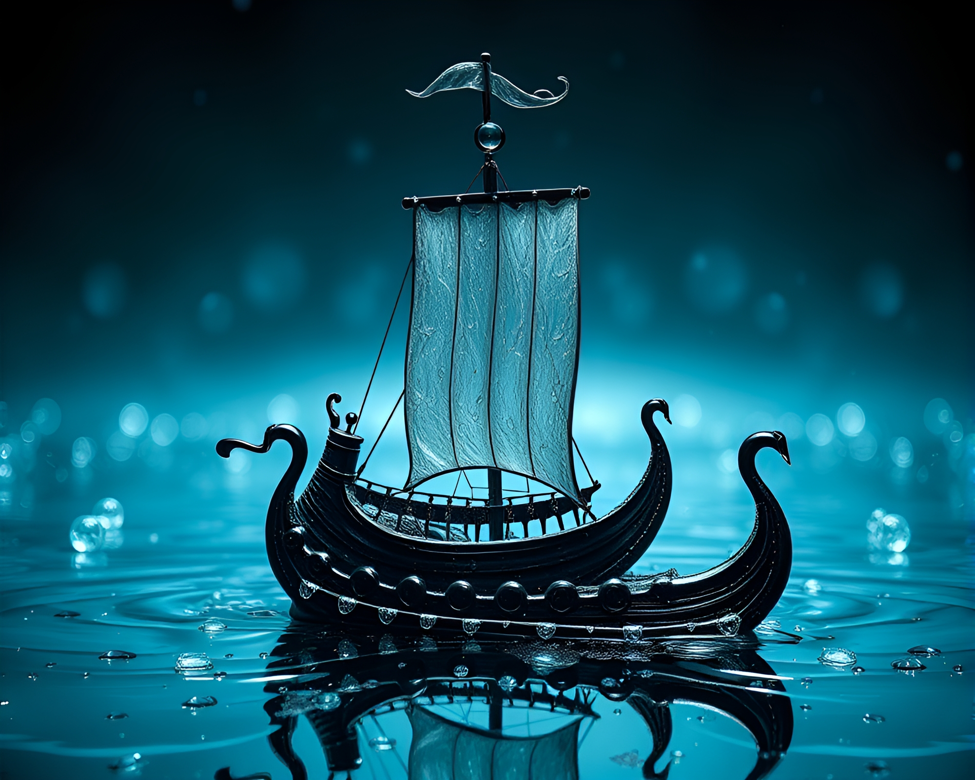 Viking Longship in Kaleidoscope Blueprint Style – free AI stock image