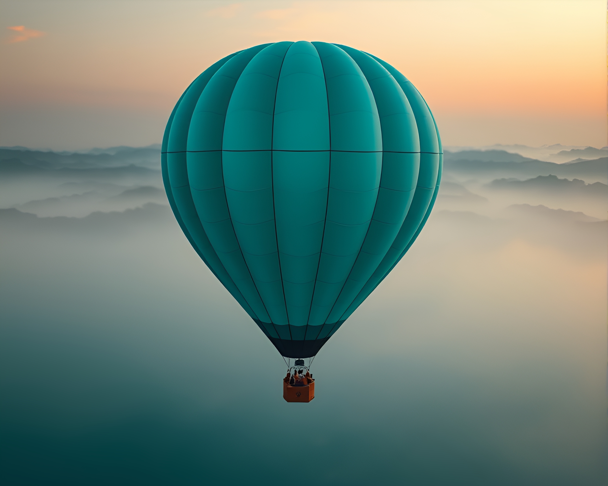 Teal Serenity: Hot Air Balloon Water Fantasy – free AI stock image