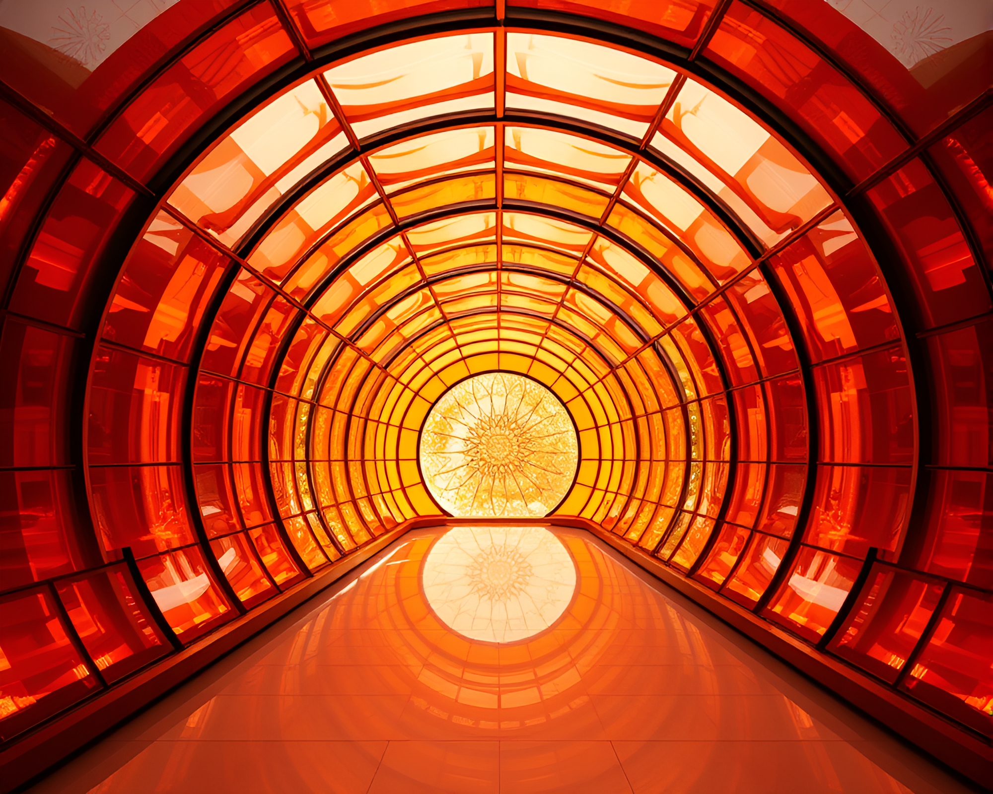 Maximalist Glass Tunnel with Radial Symmetry – free AI stock image