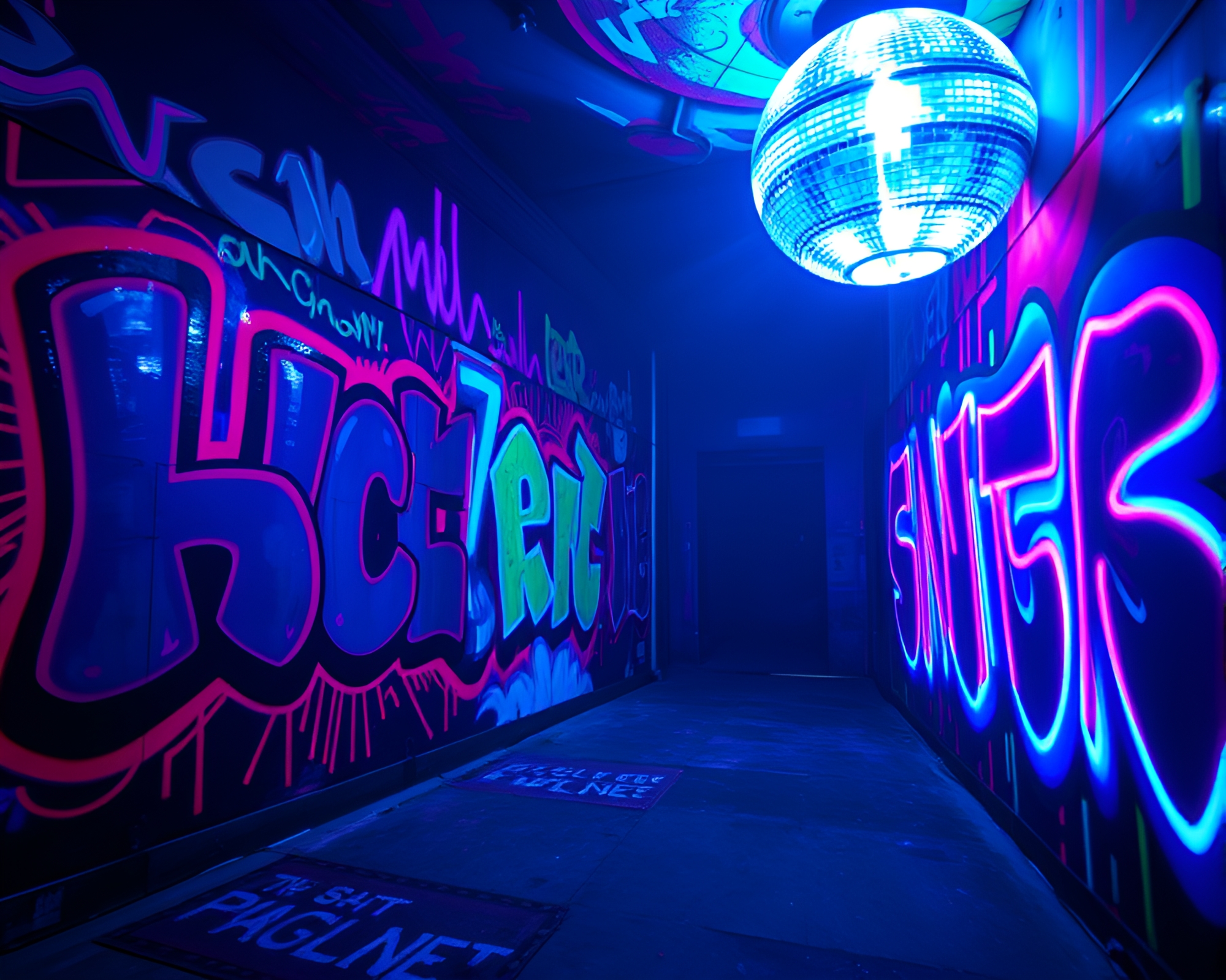 Neon Graffiti Disco Ball Stereograph – free AI stock image