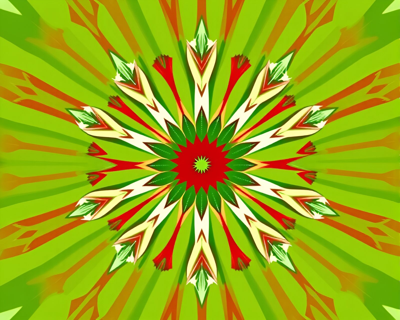 Elf surrounded by radiant starburst colors in symmetrical design