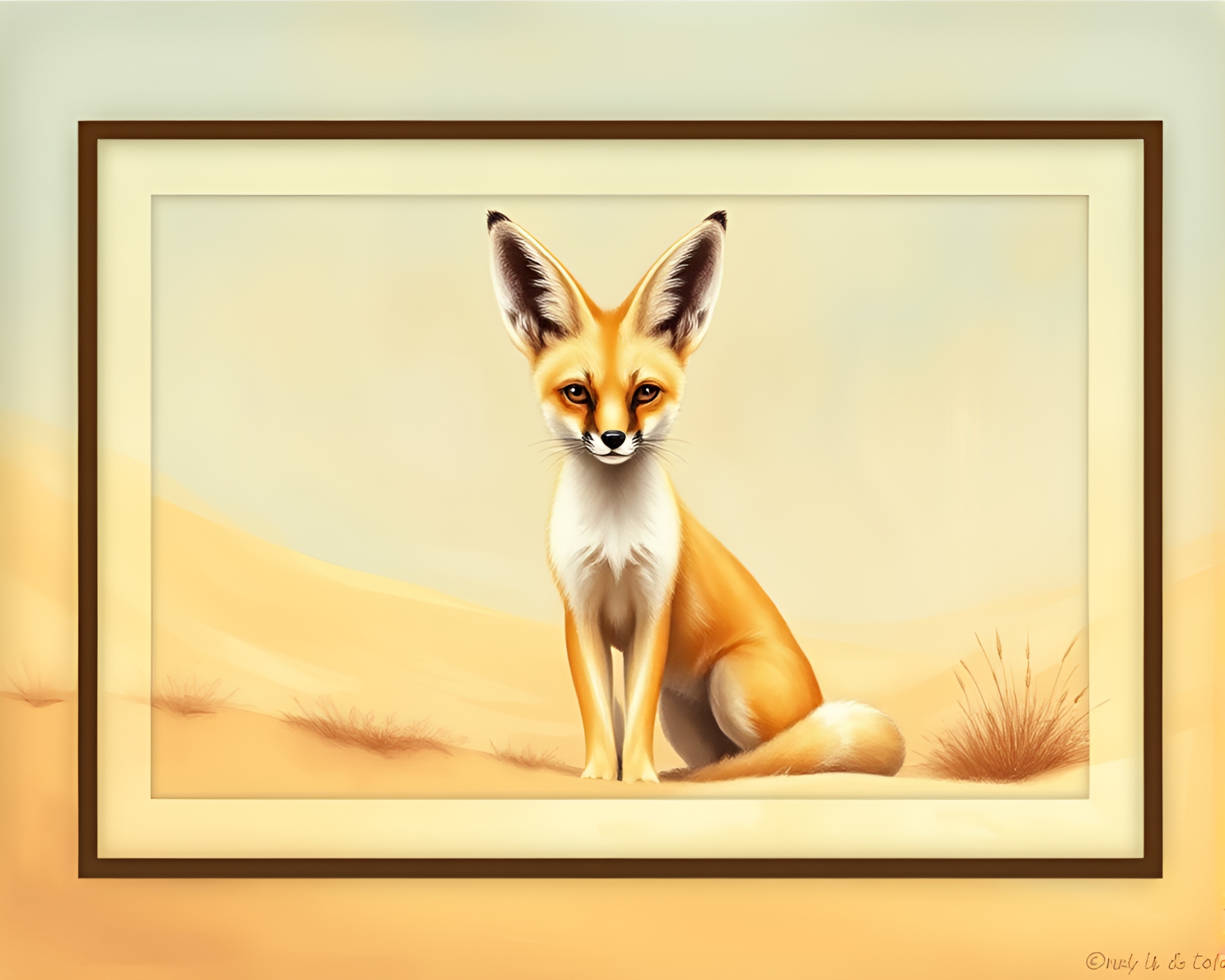 Tempera Painting of Fennec Fox Framed by Desert Hues – free AI stock image