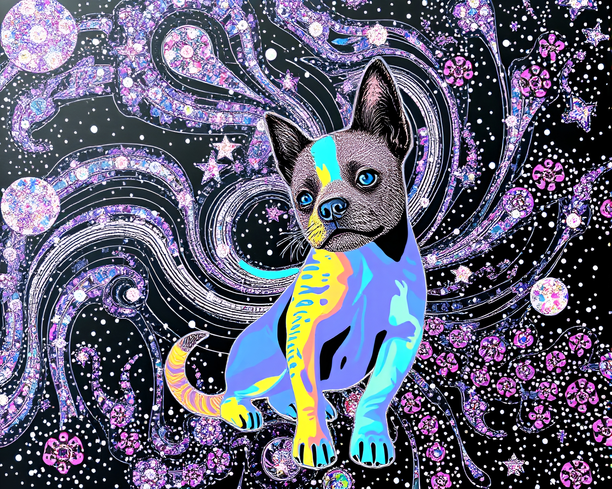 Holographic Pet in Milky Way Collage Cutouts – free AI stock image