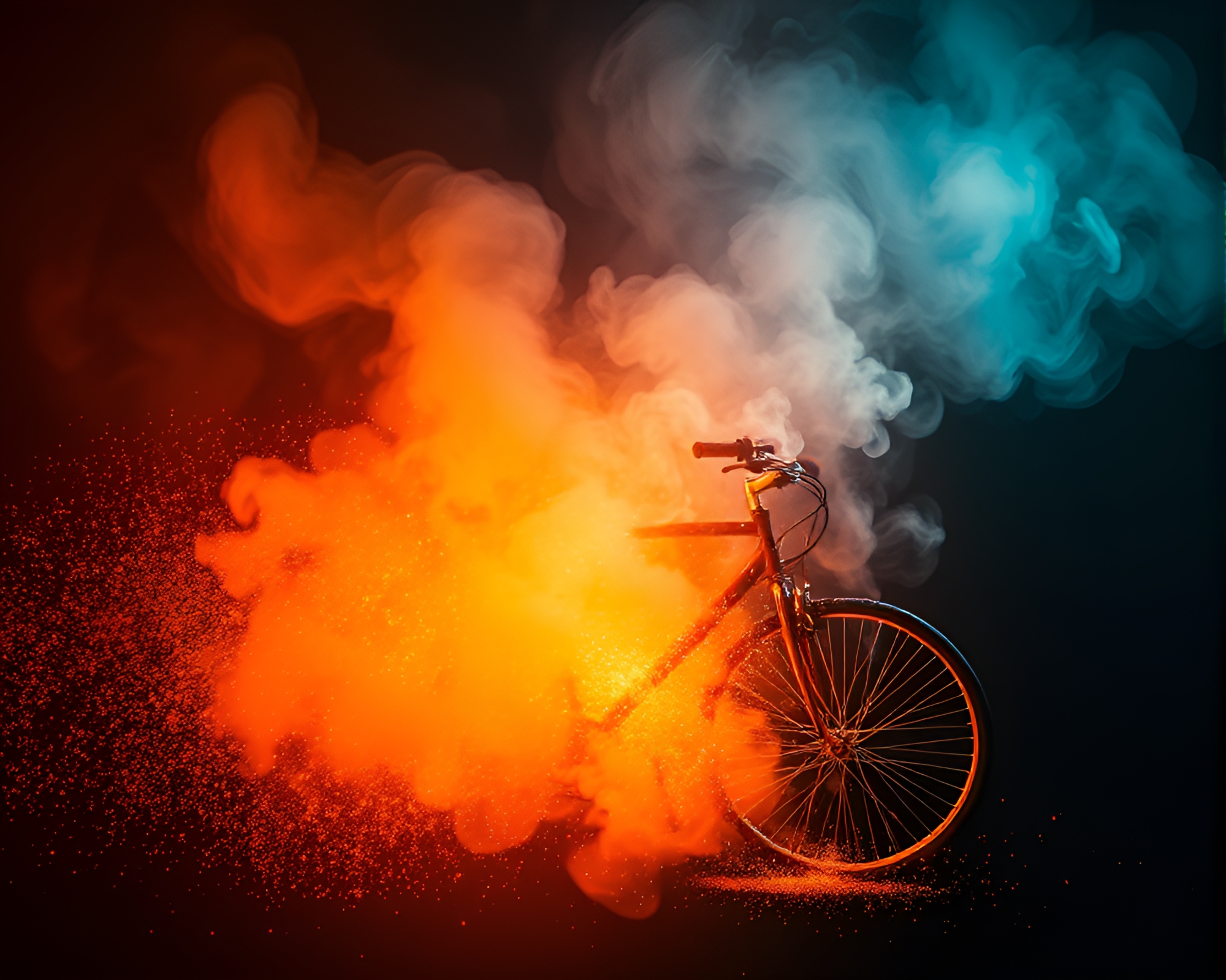 Digital Glitch Bicycle Emerging from Smoke Swirls – free AI stock image