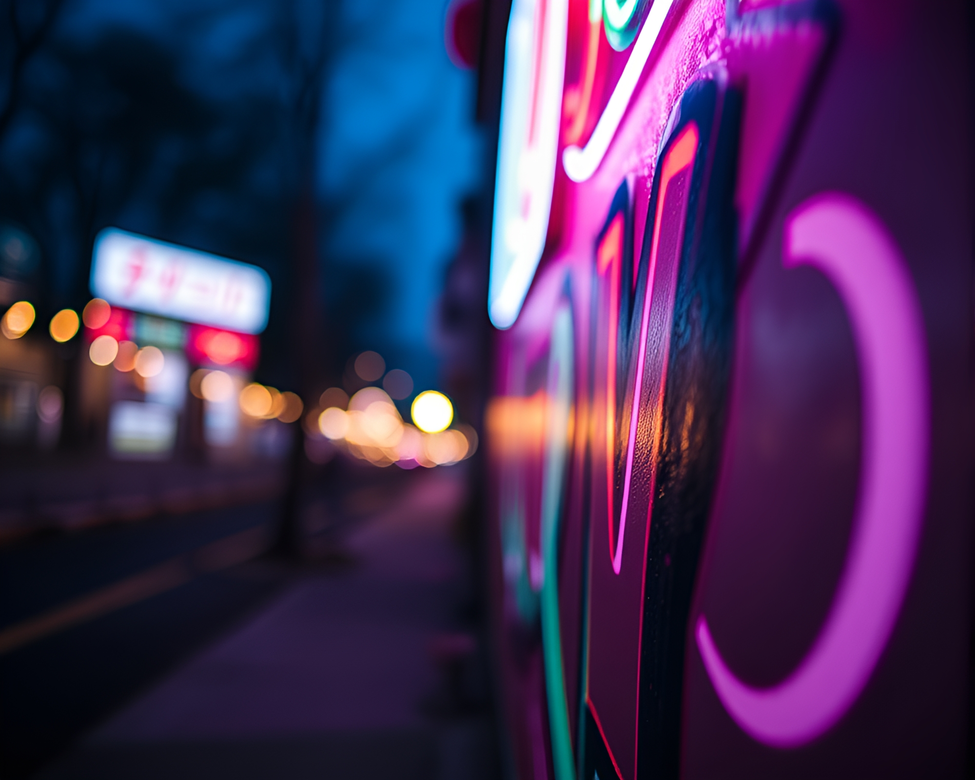 Neon Graffiti Tilt-Shift Bokeh Lights Composition – free AI stock image