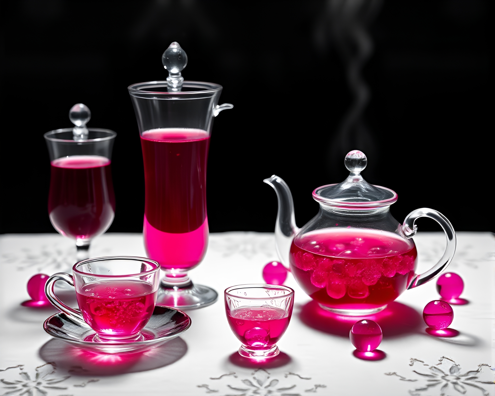 Enigmatic Tea Party with Magenta Glow – free AI stock image