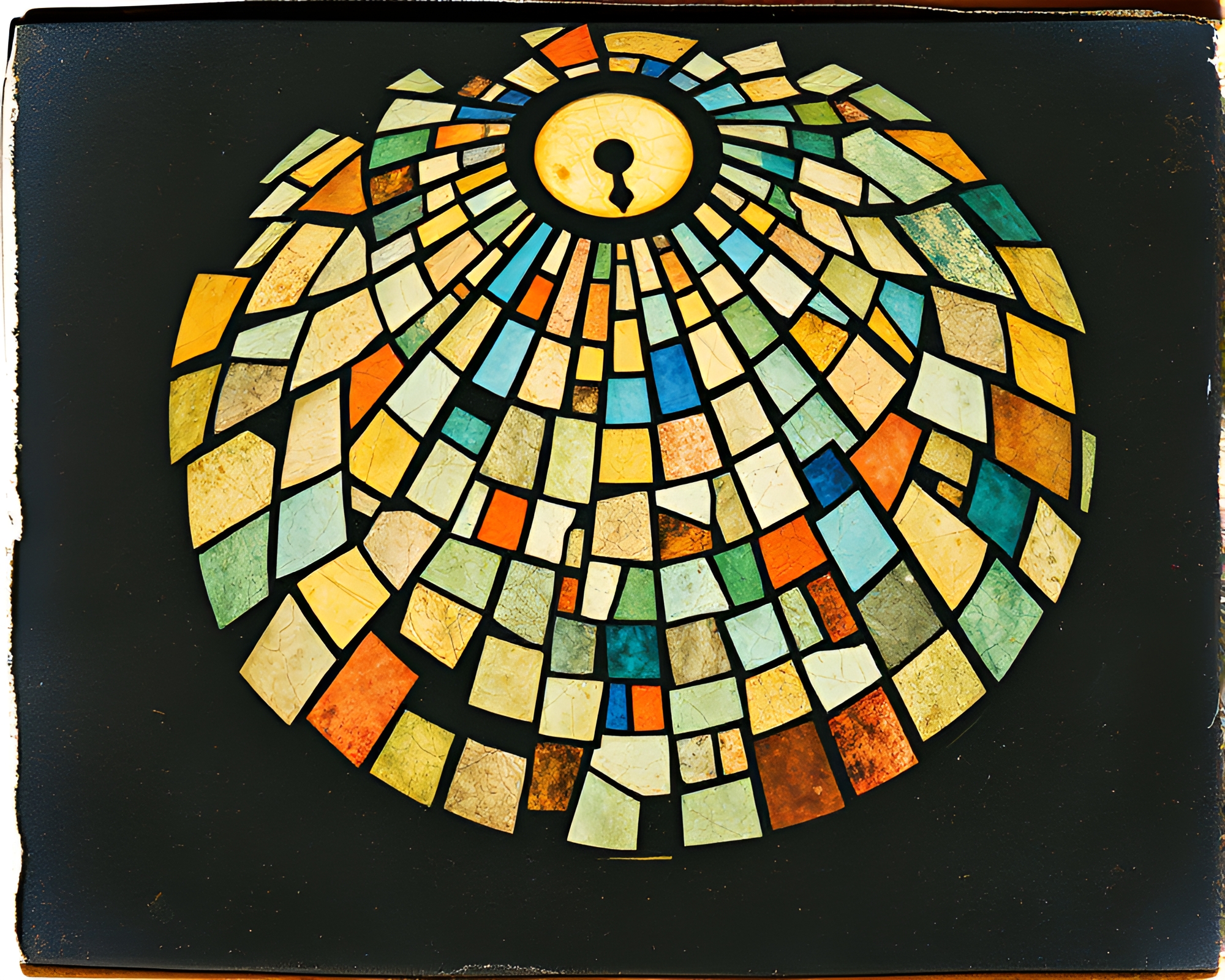 Vintage Stained Glass Dome with Broken Mosaic Fragments – free AI stock image
