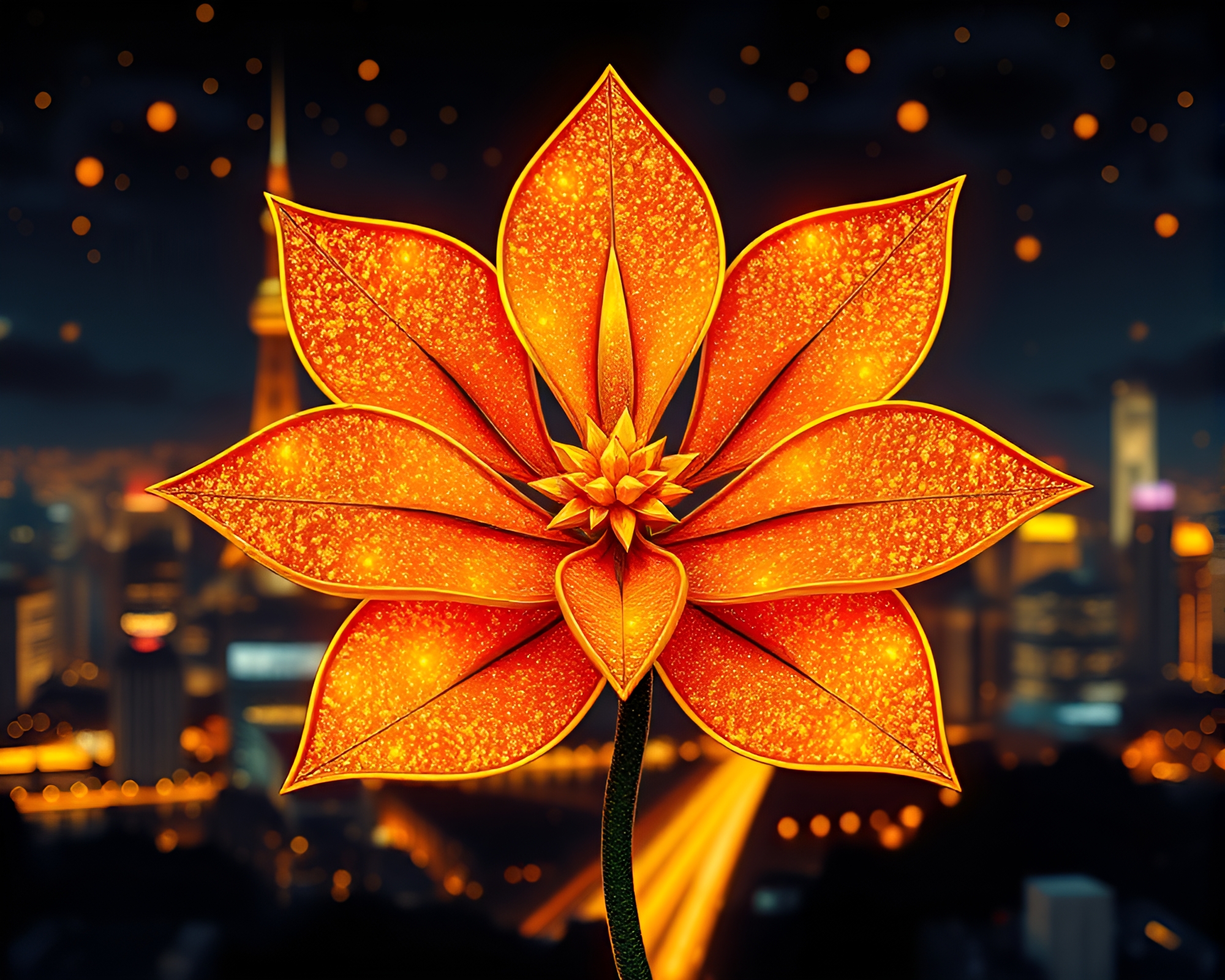 Pixel Art Origami Flower with Gold Foil Highlights – free AI stock image