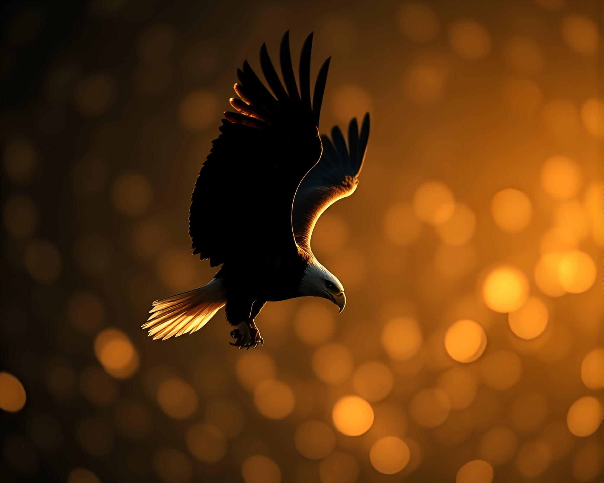 Majestic Eagle Silhouette Amidst Bokeh Lights – free AI stock image