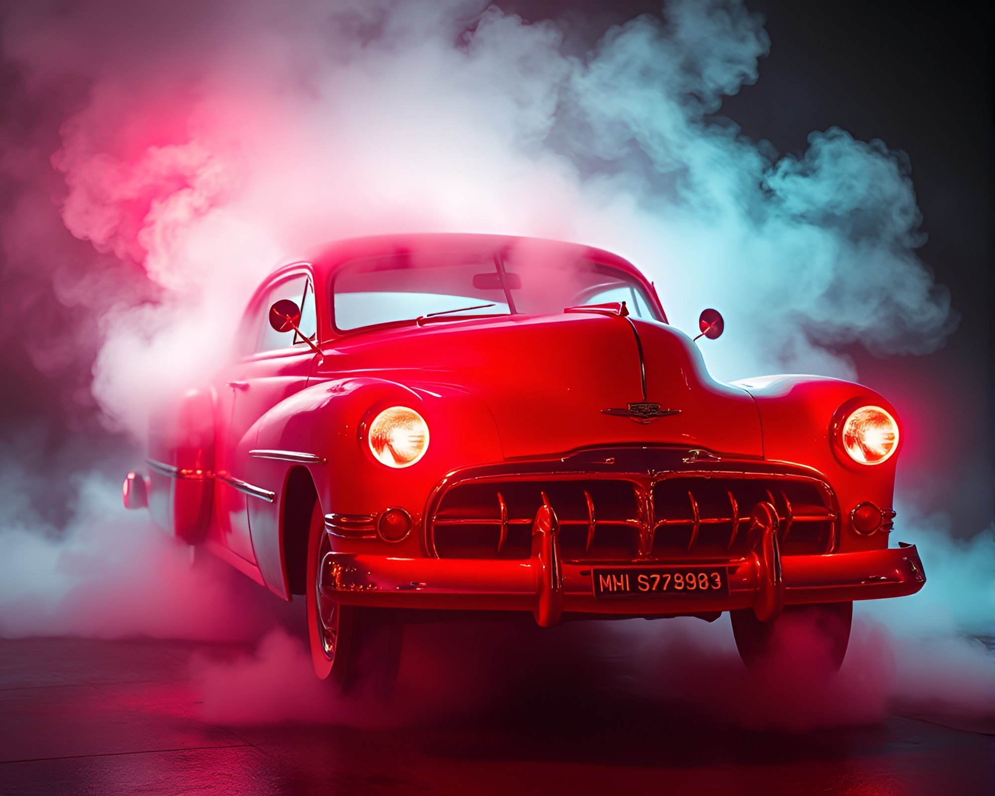 Vintage car engulfed in ethereal steam vapor – free AI stock image