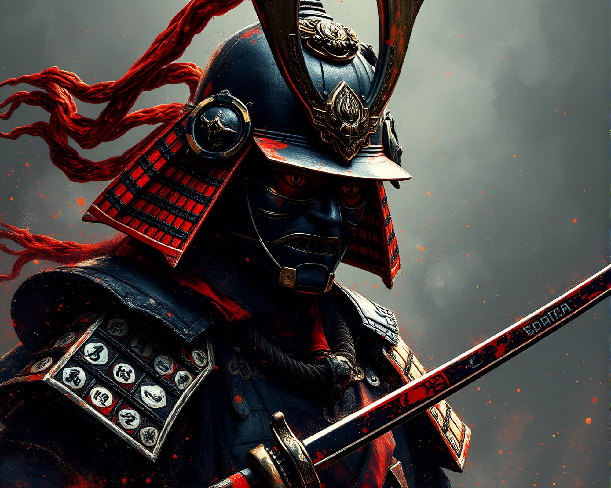Samurai Warrior in Dot Matrix Style with Glossy Highlights – free AI stock image