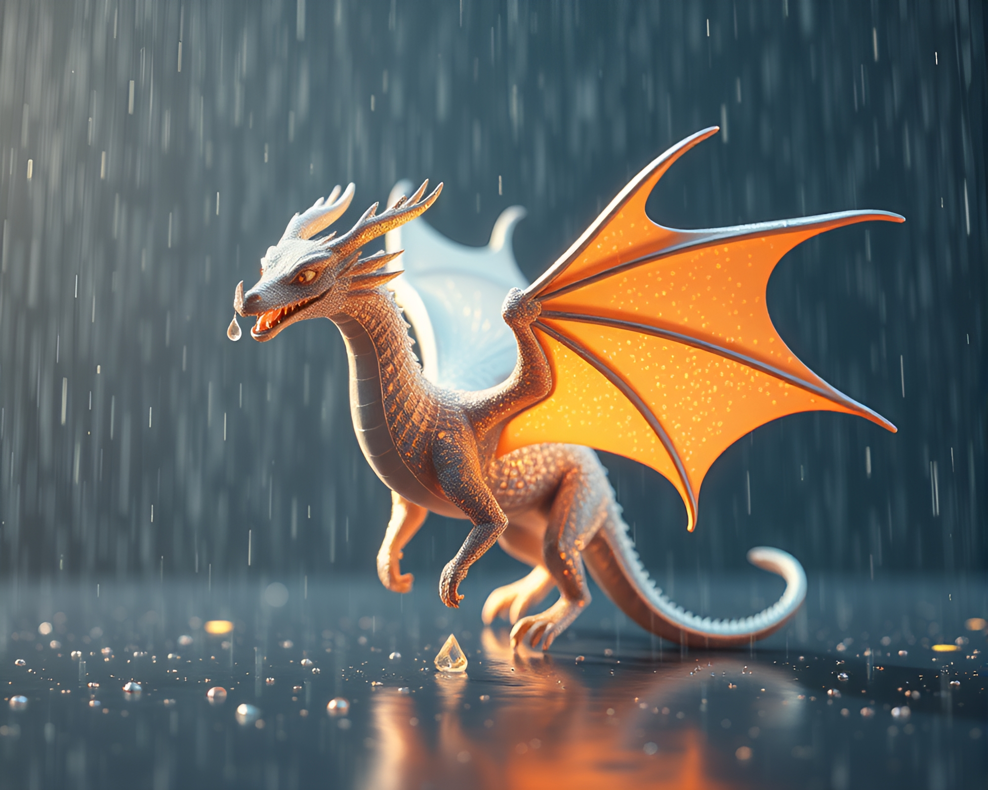 Dragon in Stardust Rain Droplets Low-Poly 3D Art – free AI stock image