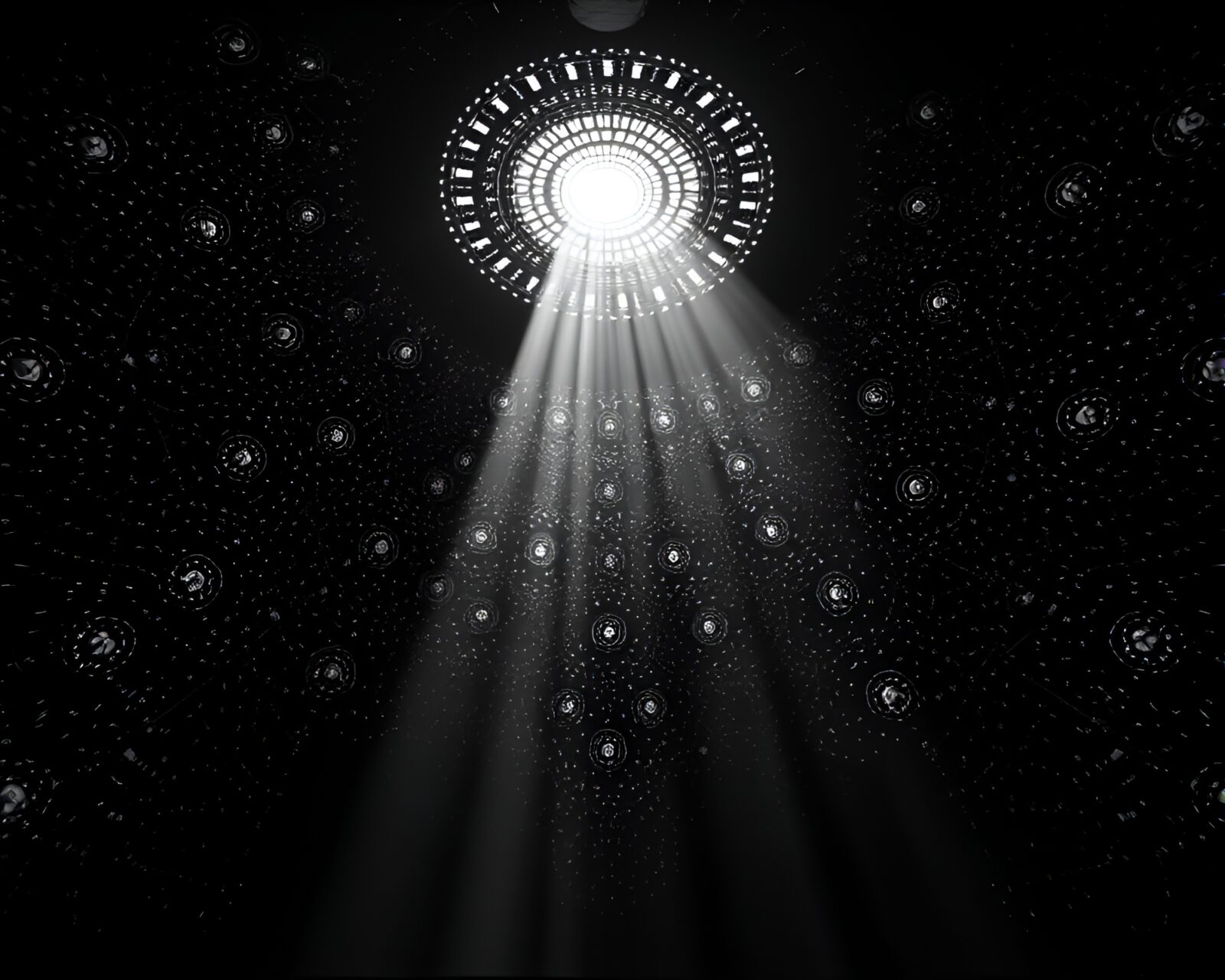Midday brightness illuminating detailed patterns in a film noir setting