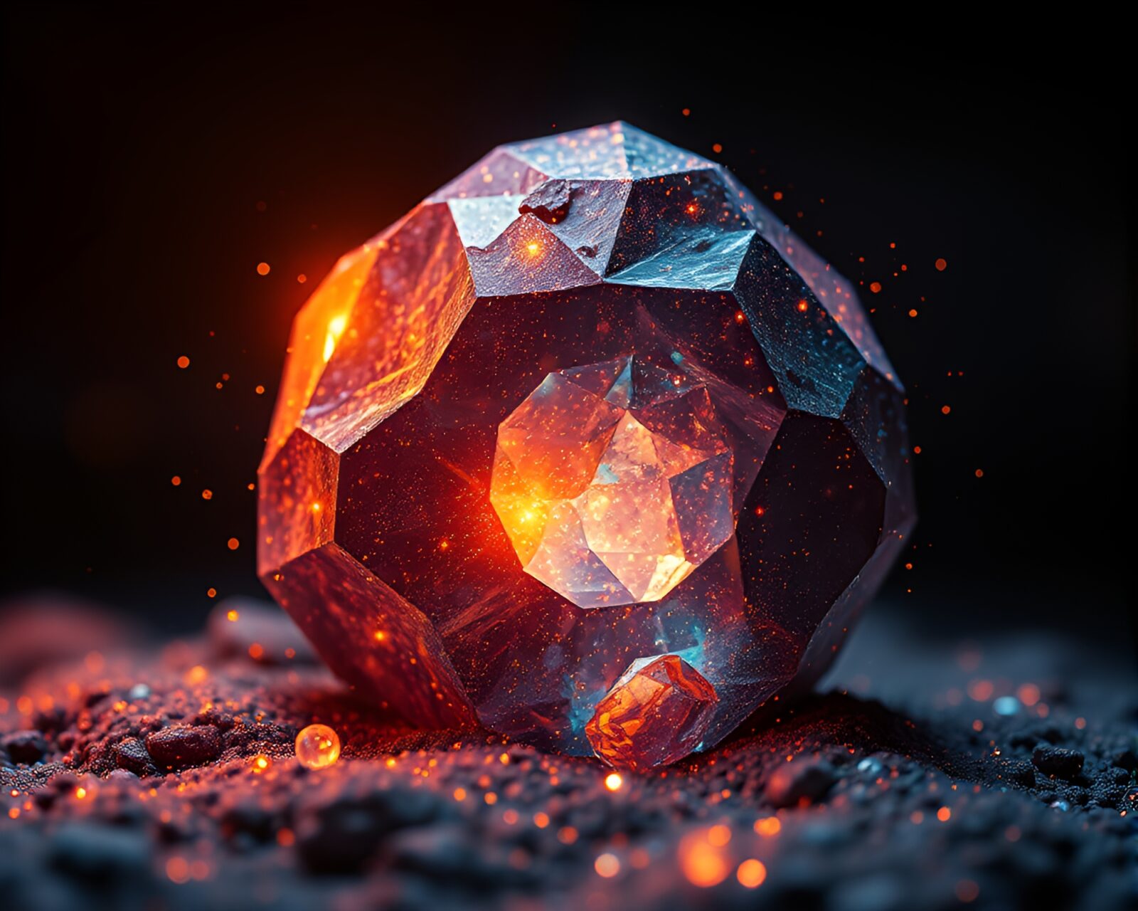 Fantasy scene with magical stone and swirling dust particles