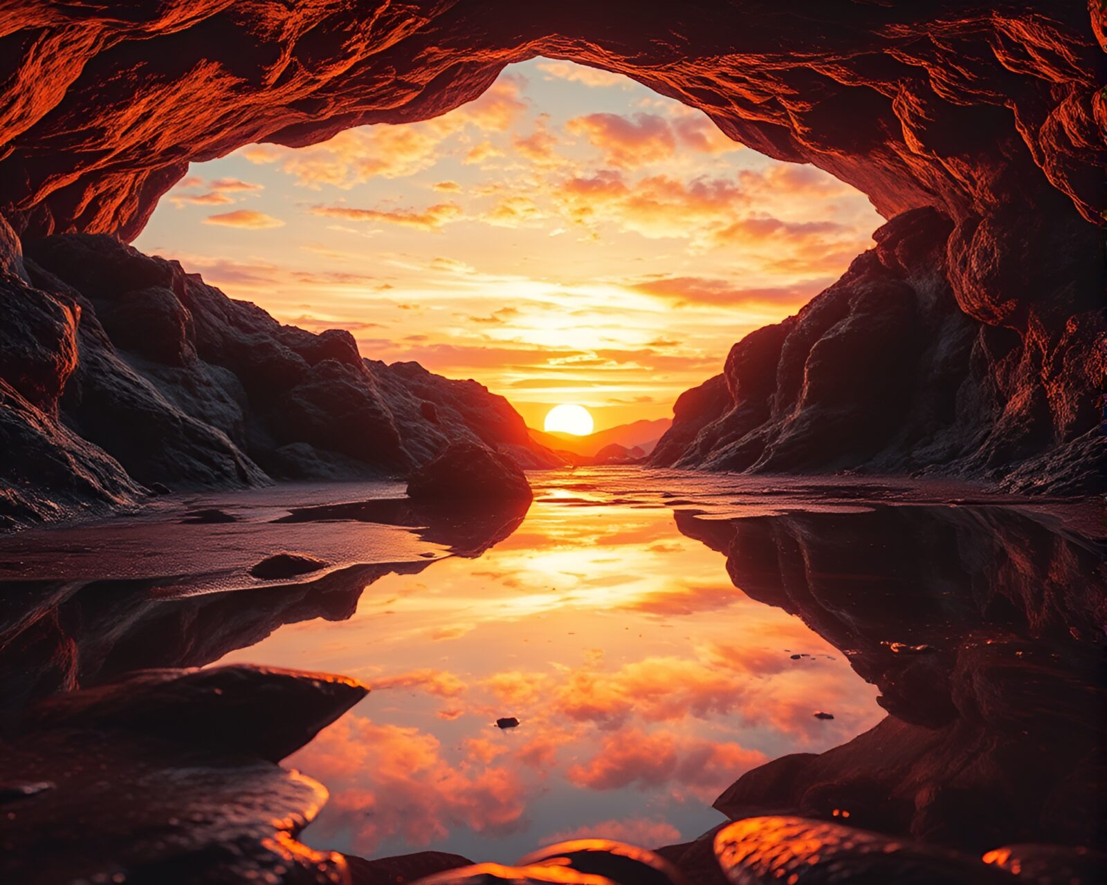 Warm hues cave reflection in abstract art style