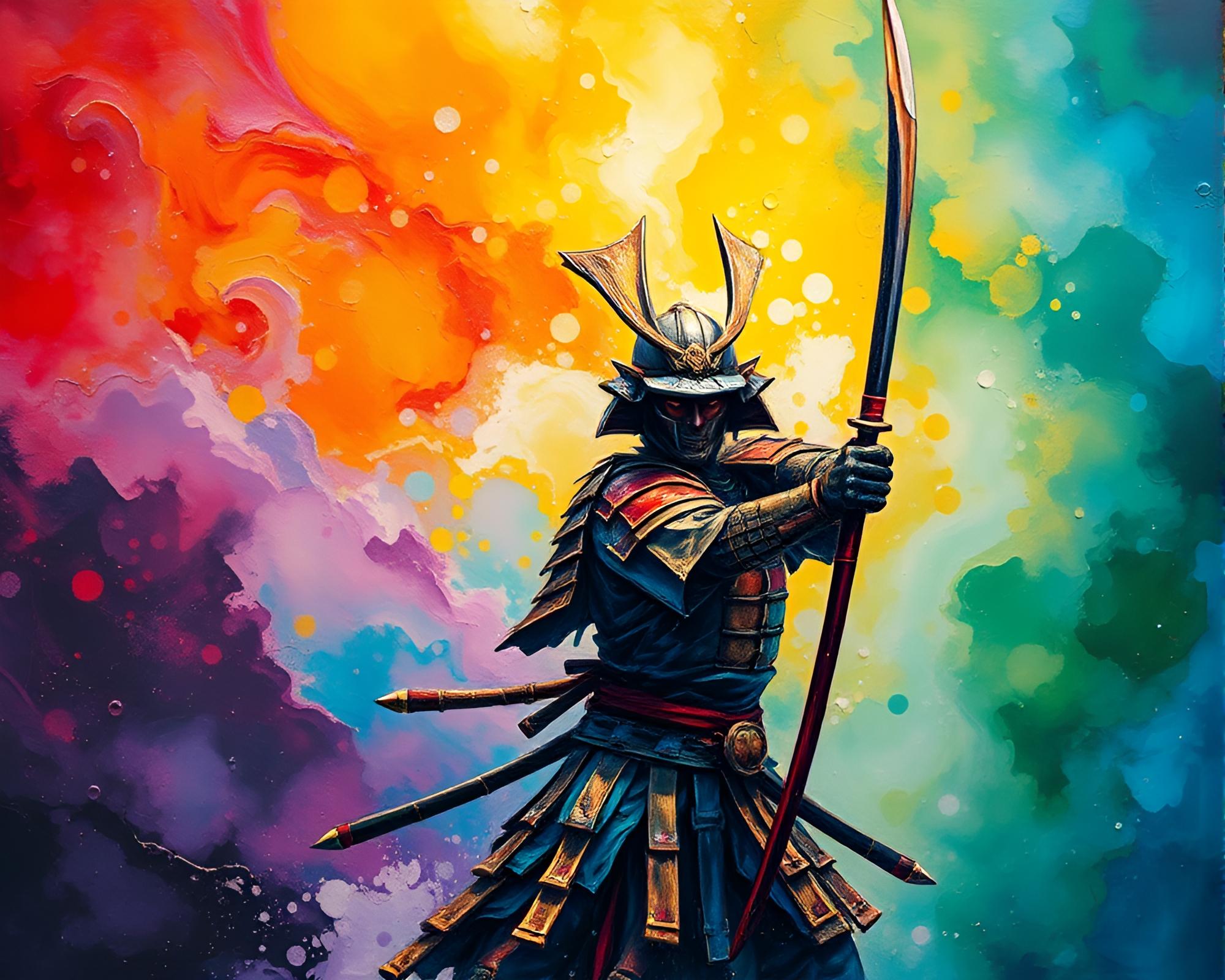 Samurai Warrior in Oil Slick Rainbow Tempering – free AI stock image