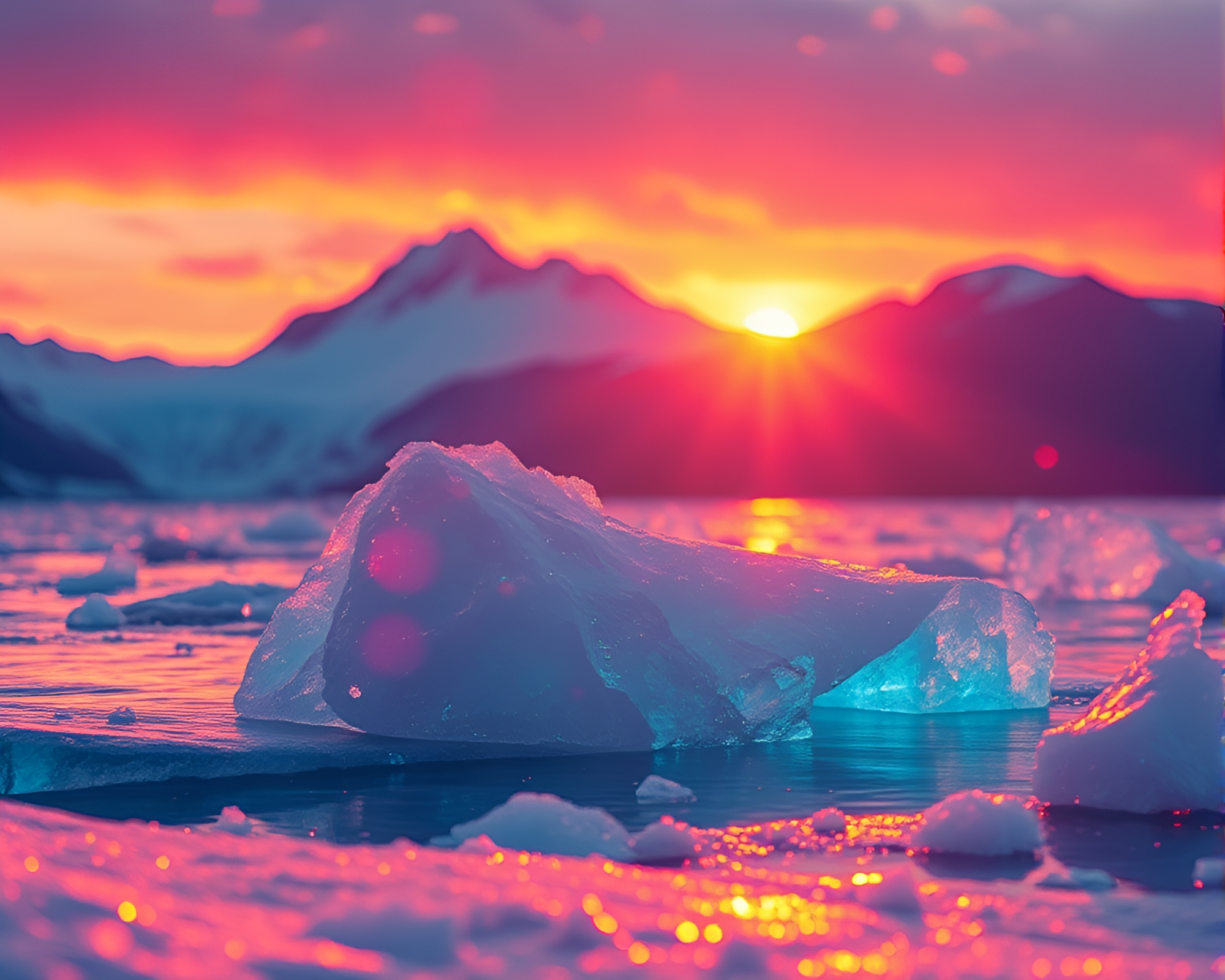 Iridescent Glacier Hologram with Infrared Light – free AI stock image