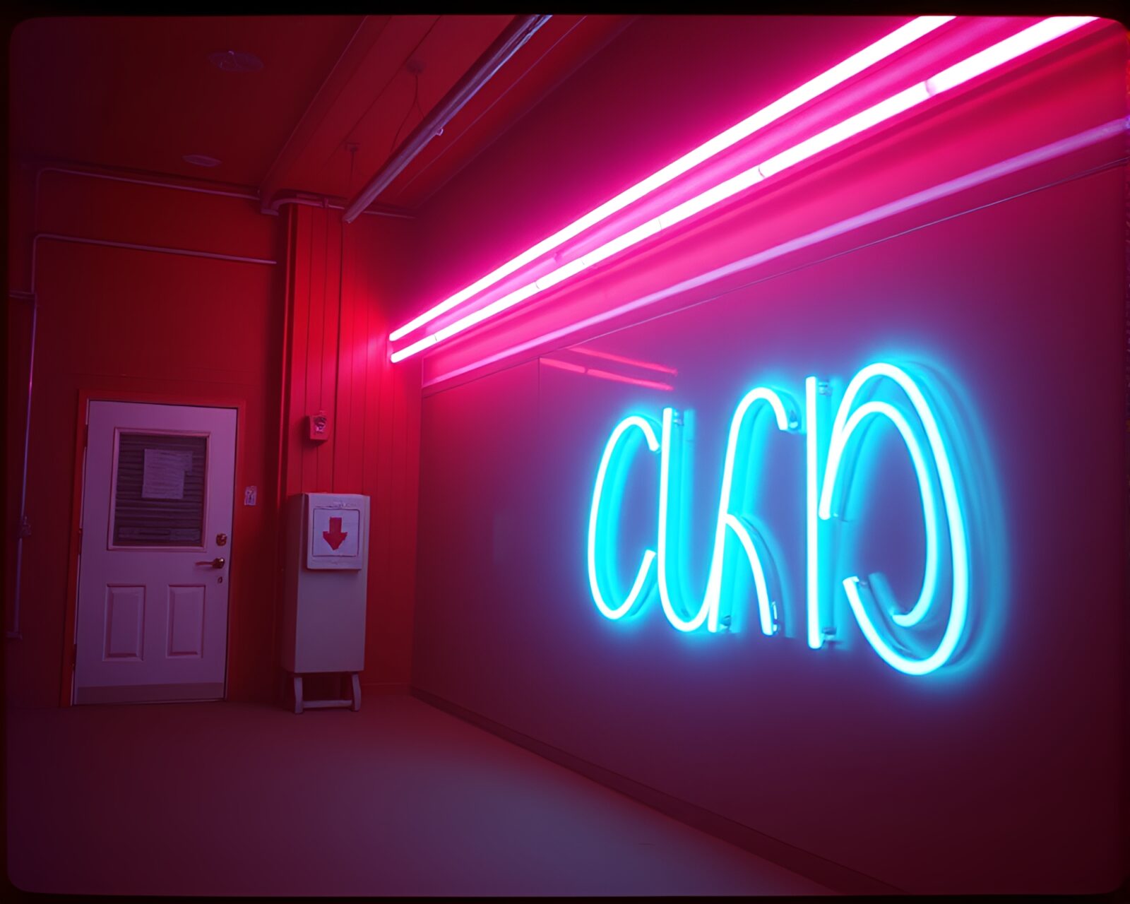 Neon tubing casting eerie light on cosmic horror scene