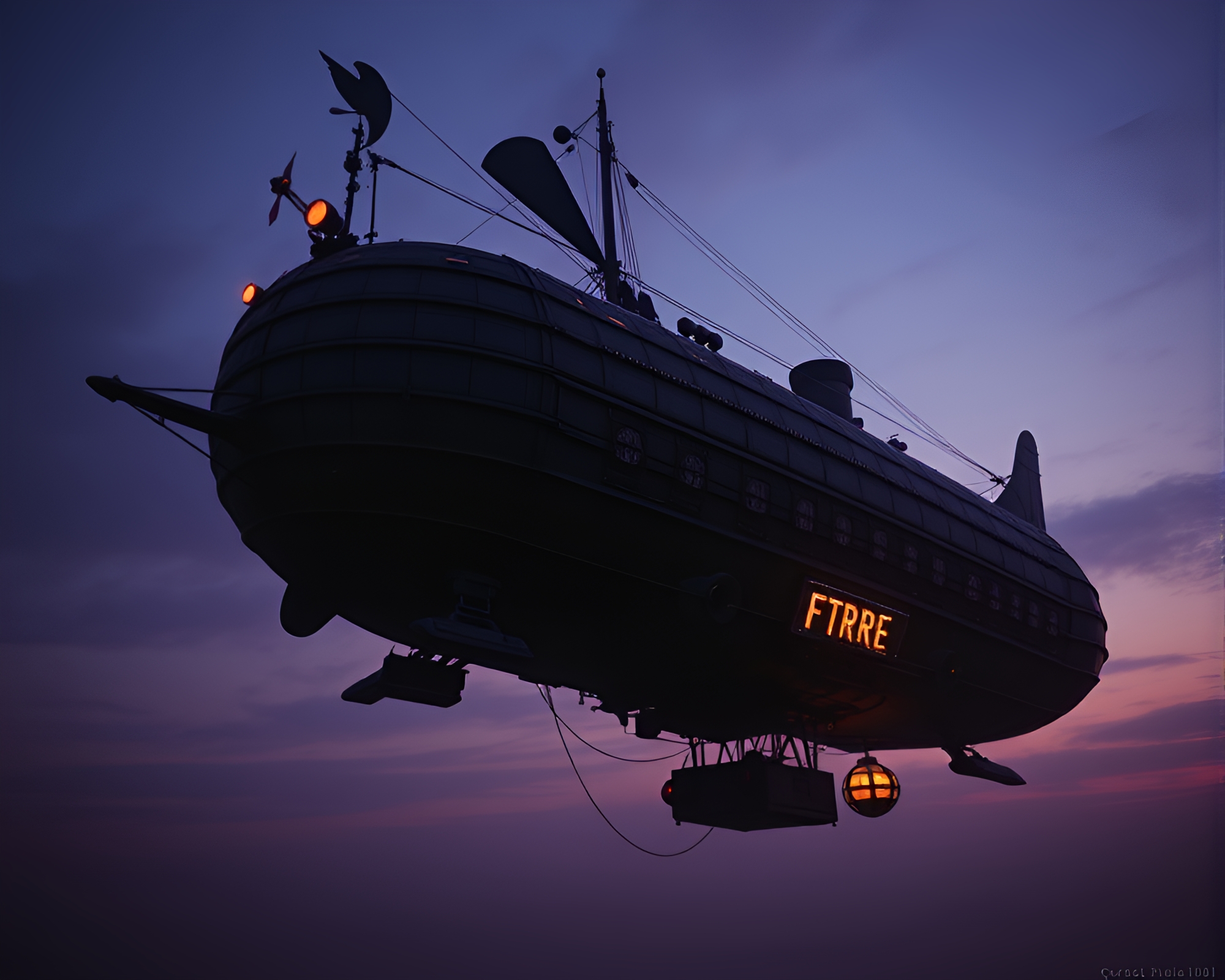 Twilight Steampunk Airship Concept Art – free AI stock image