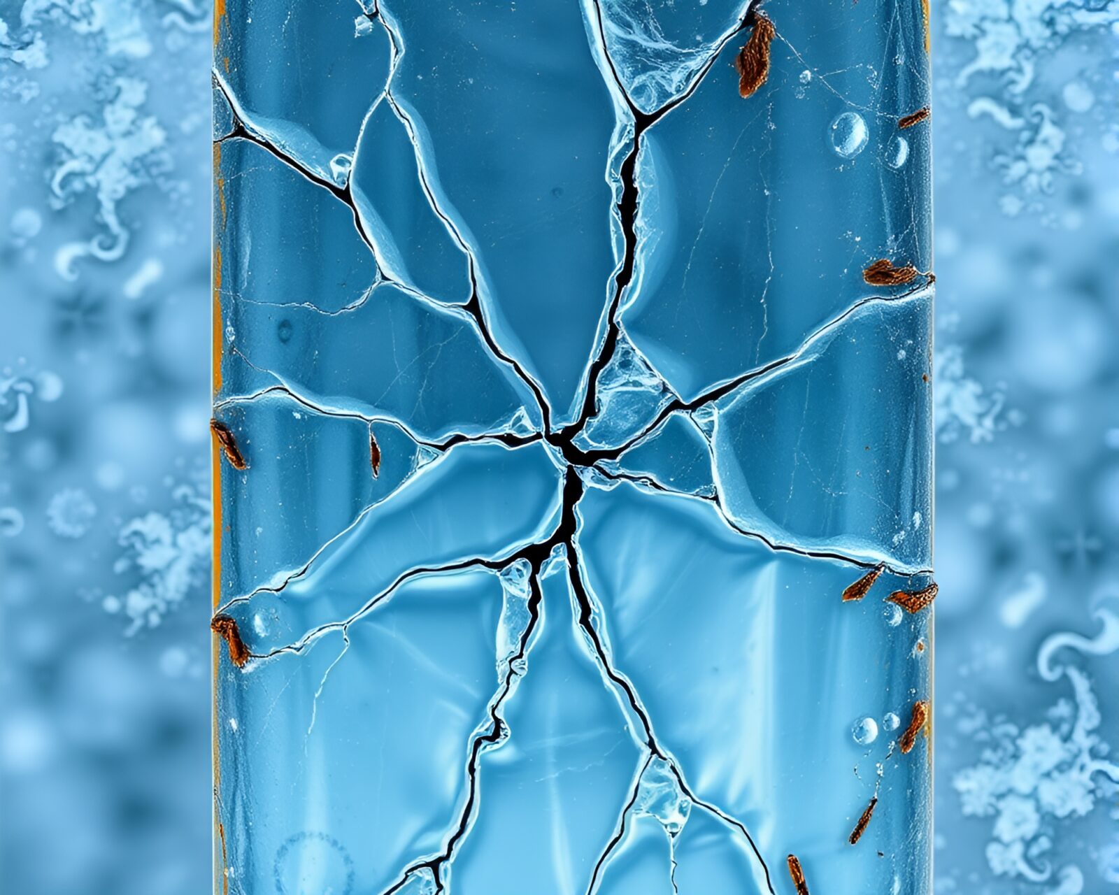 Abstract art of skateboard breaking ice with beautiful reflections