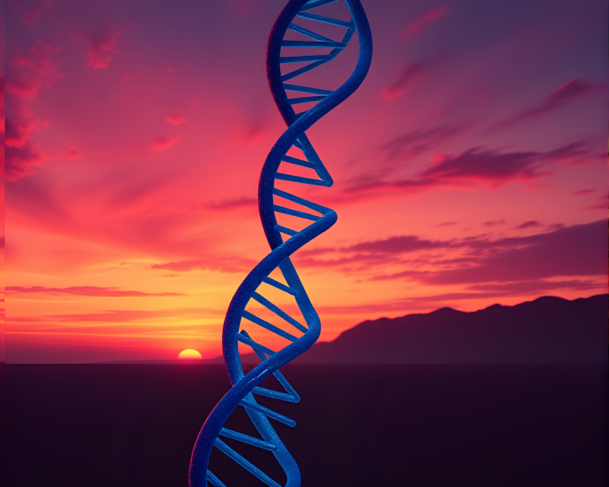 Grunge DNA Helix at Desert Sunset – free AI stock image