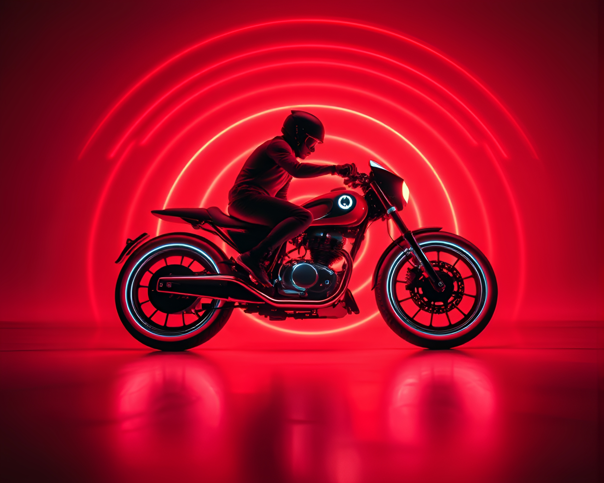 Futuristic Hoverbike Surrounded by Peachy Concentric Circles – free AI stock image