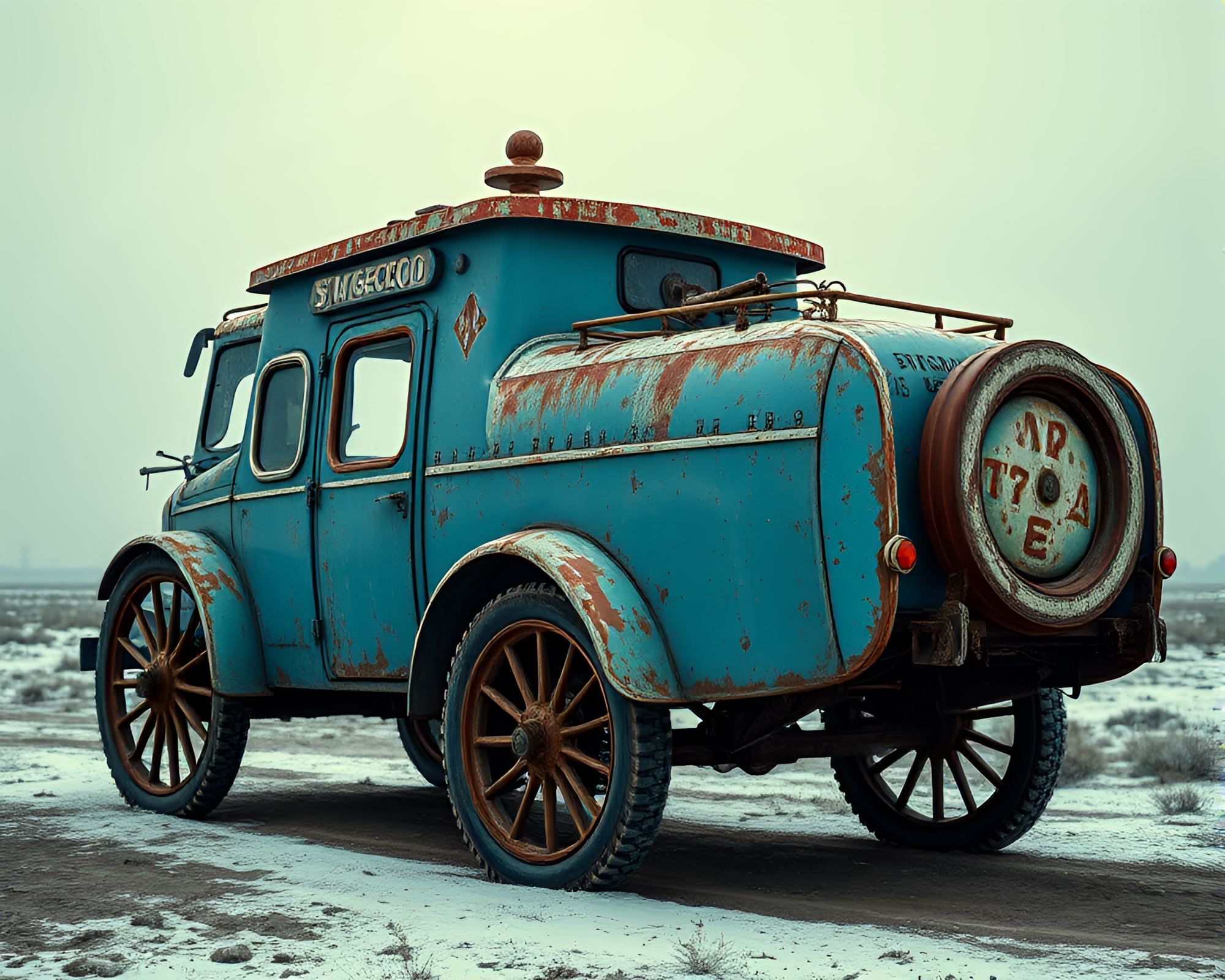 Rustic Stagecoach Under Arctic Blue Synthwave Glow – free AI stock image