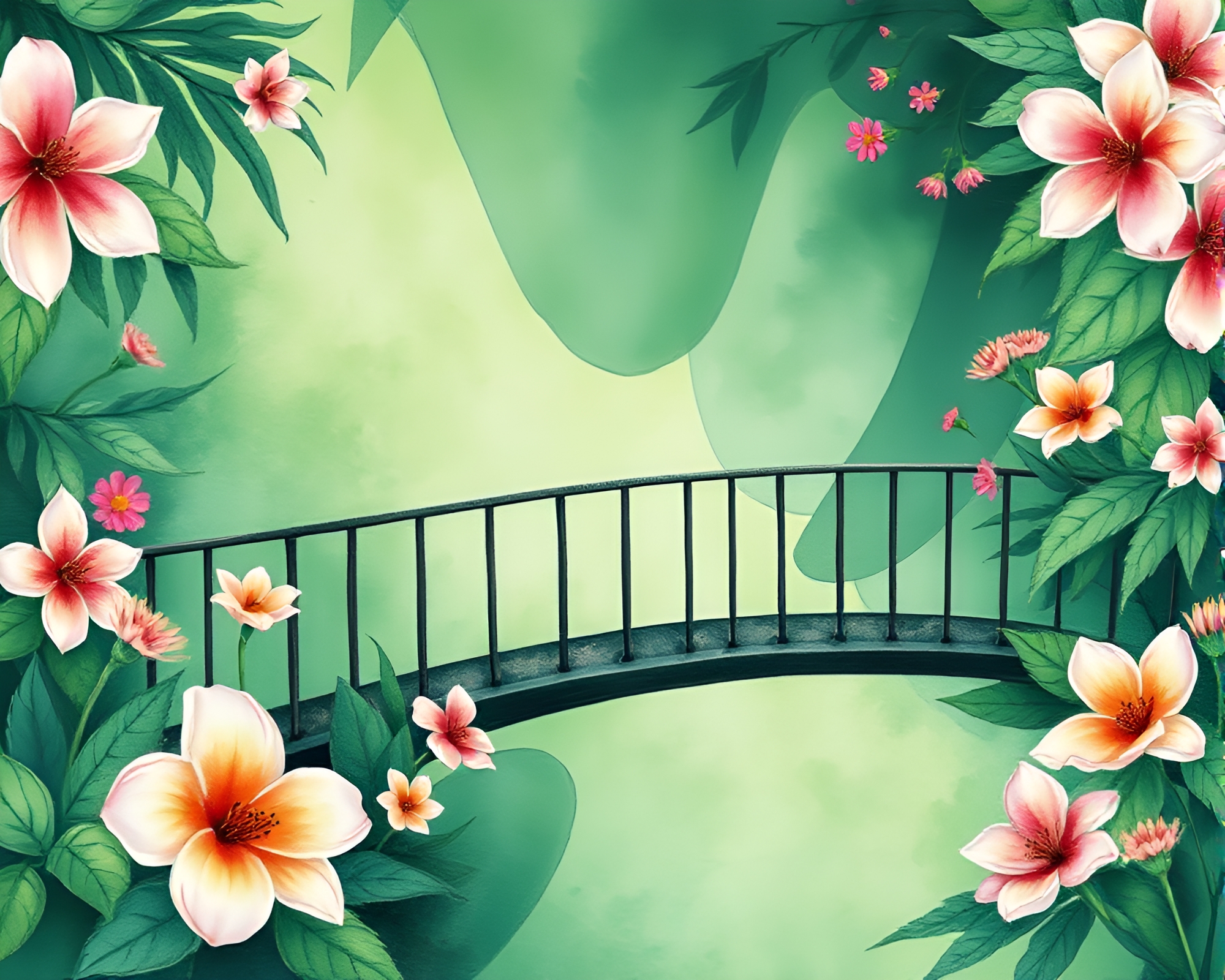 Impasto Glass Bridge in Rainforest Watercolors – free AI stock image