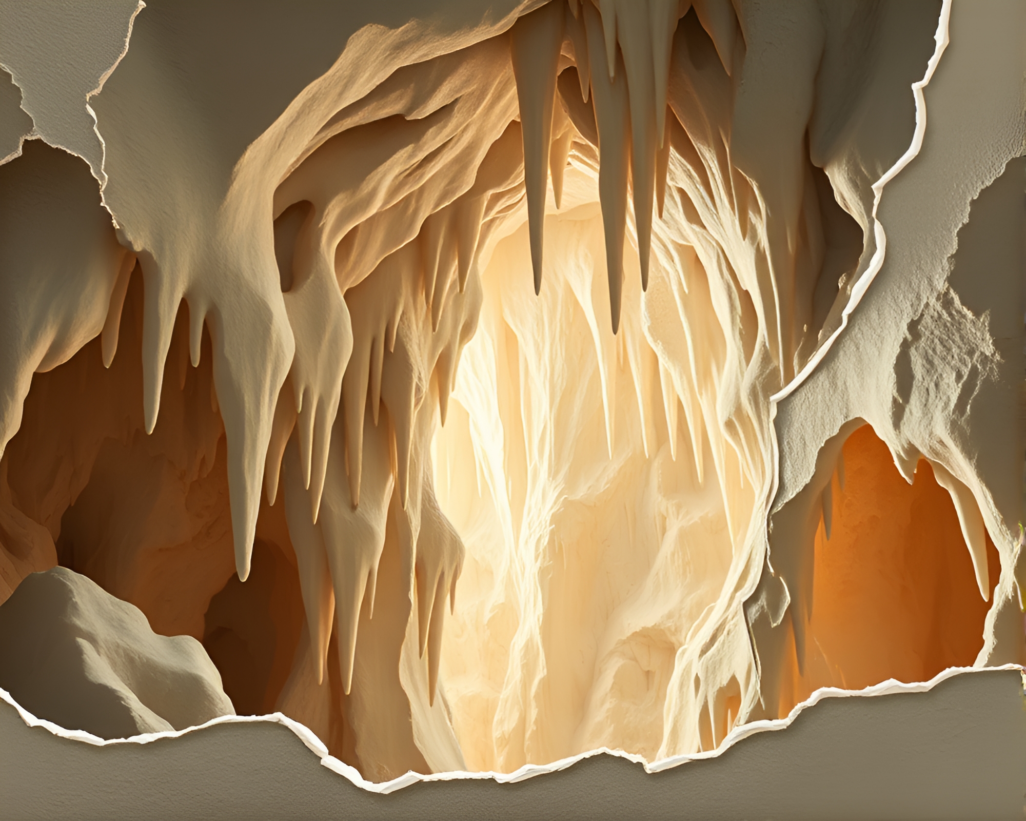 Stalactite Cave Mirage with Torn Edges – free AI stock image