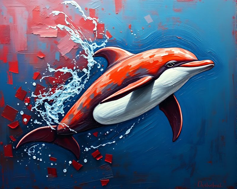 Dynamic Dolphin Dive in Brick Red Depths – free AI stock image