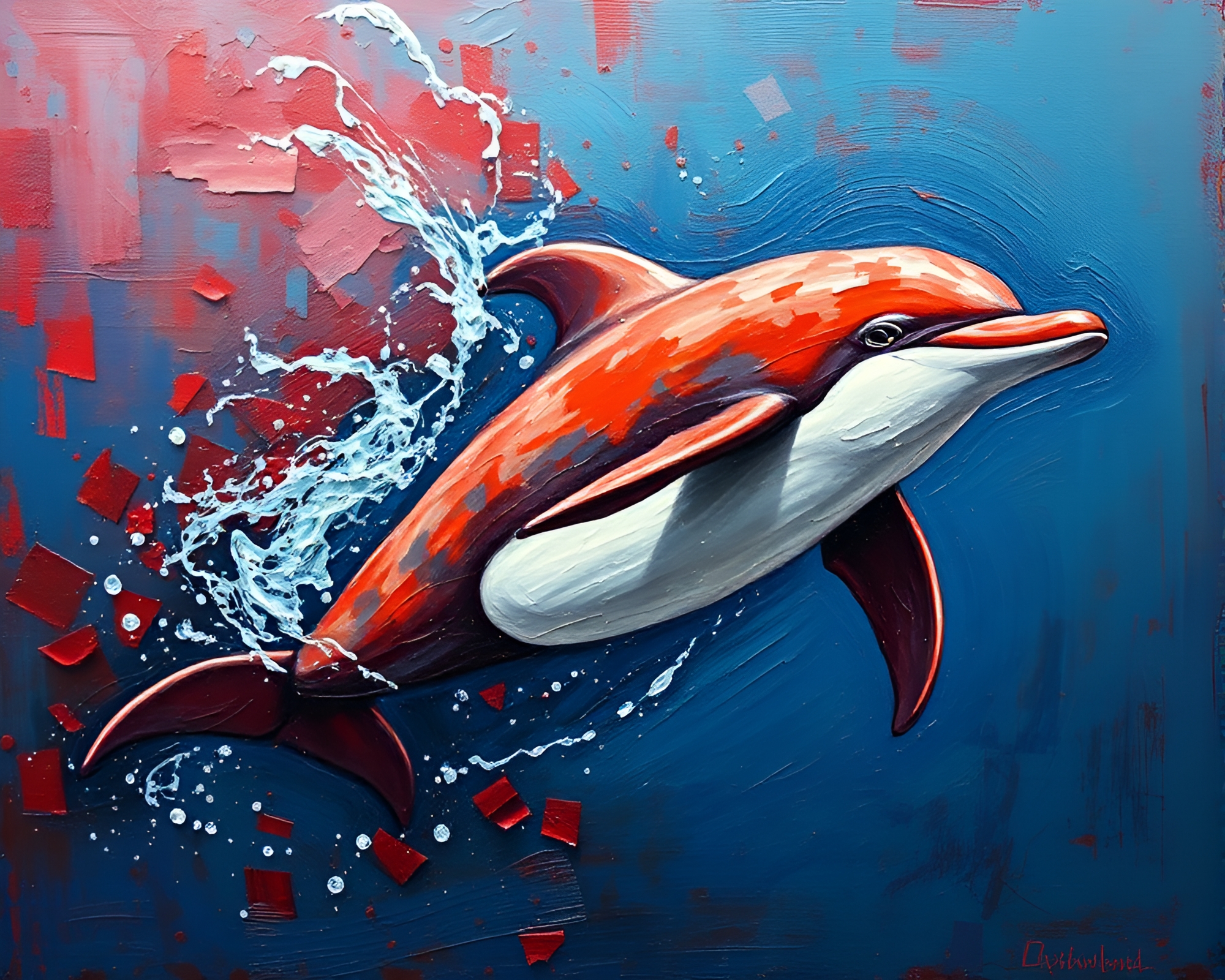 Dynamic Dolphin Dive in Brick Red Depths – free AI stock image