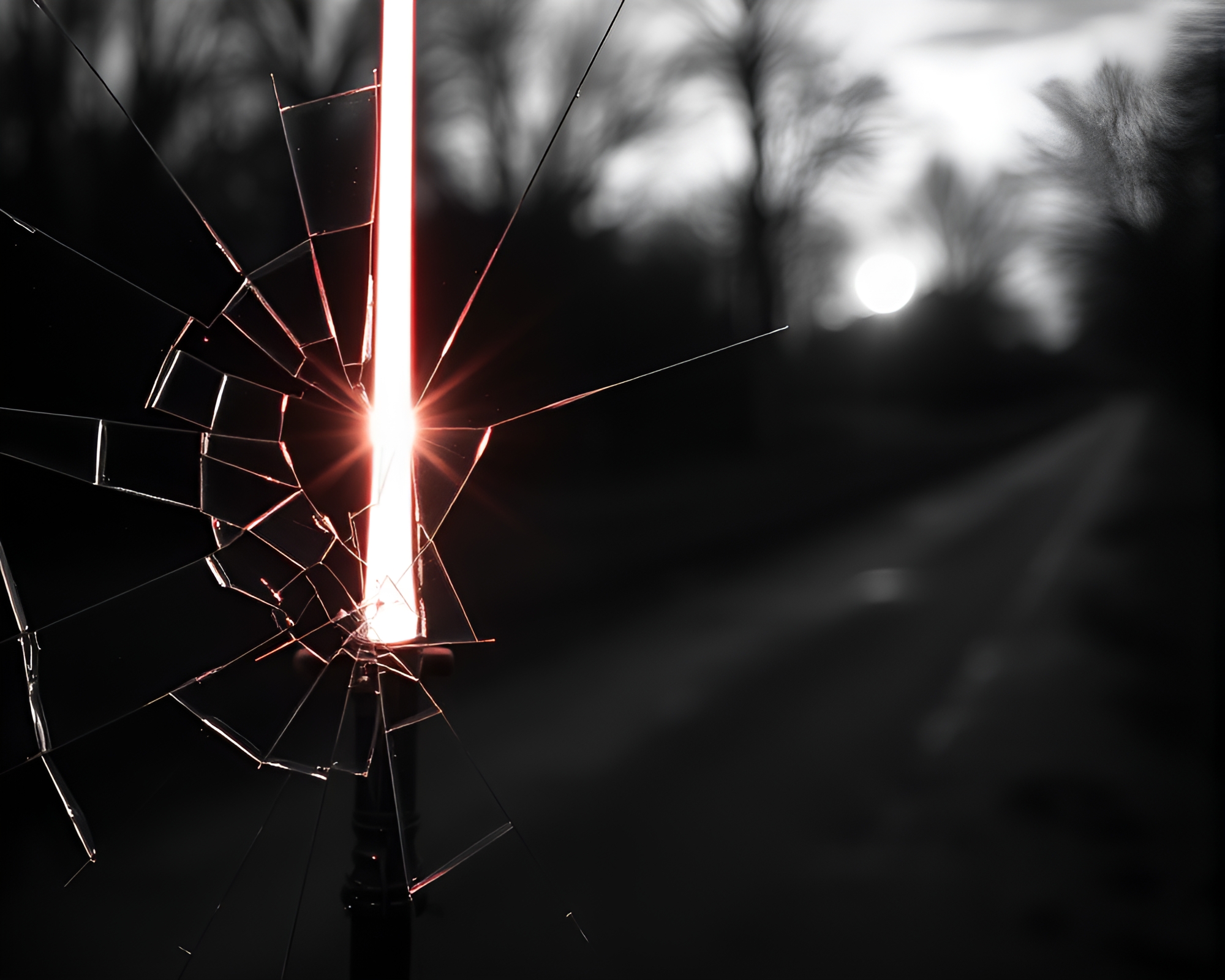 Shattered Glass Laser Sword Reflection – free AI stock image