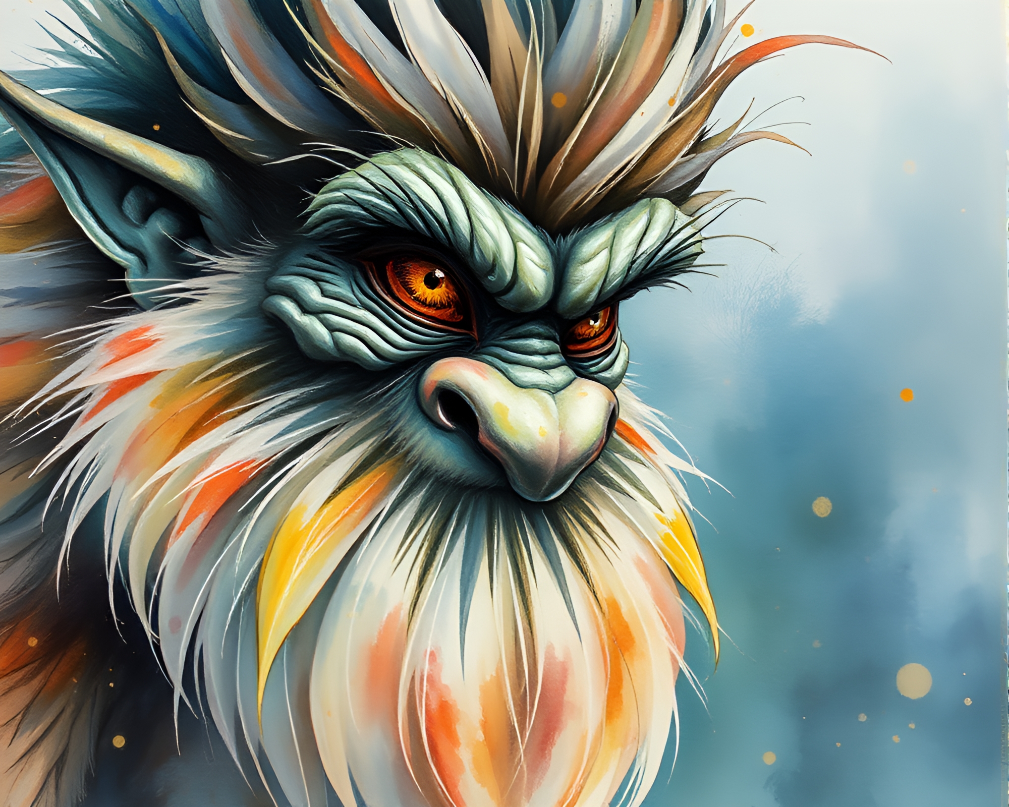 Glistening Metallic Troll in Watercolor Wilderness – free AI stock image