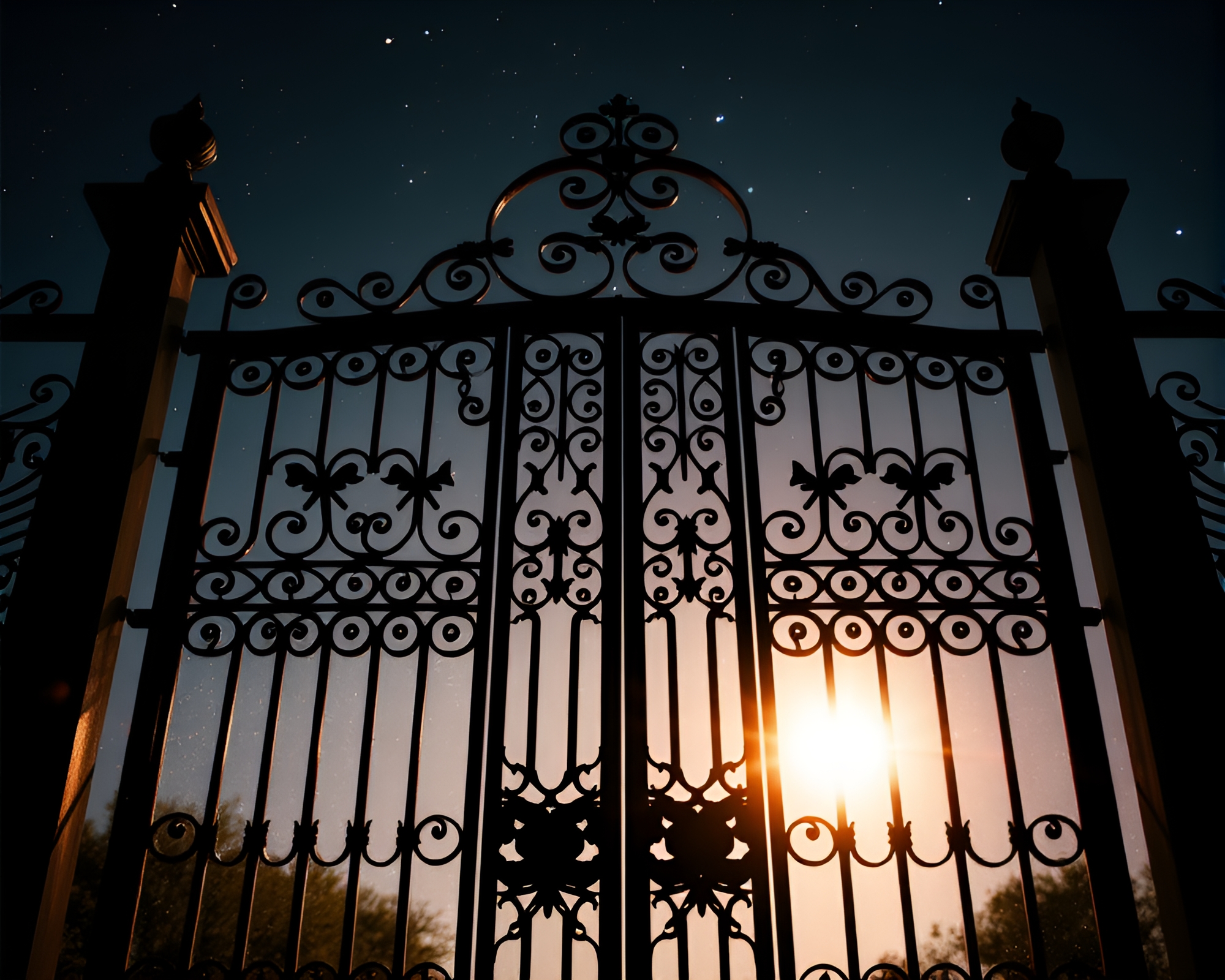 Cosmic Dust Wrought Iron Gate Photography – free AI stock image