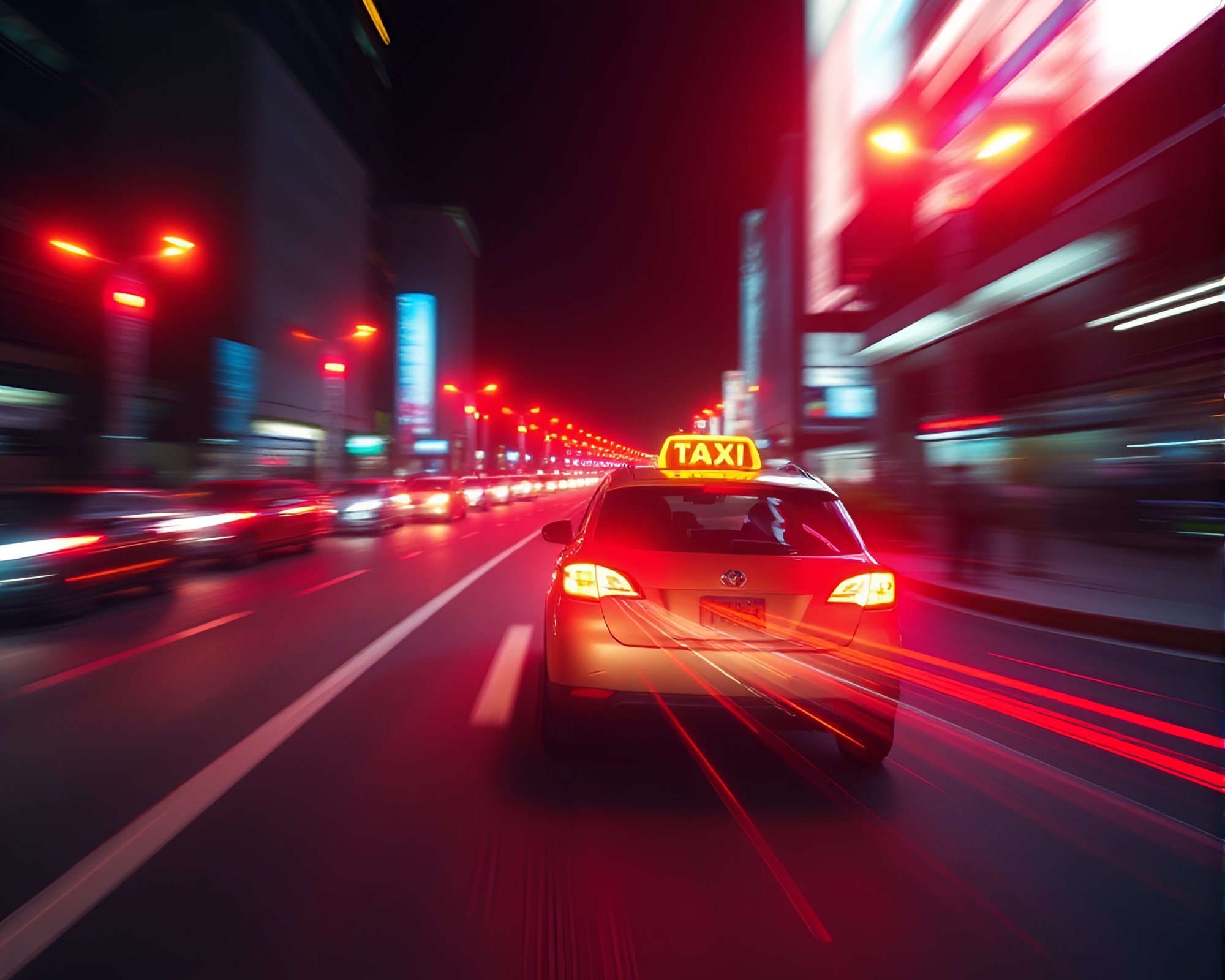 Neon Hover Taxi Light Trails Digital Painting – free AI stock image