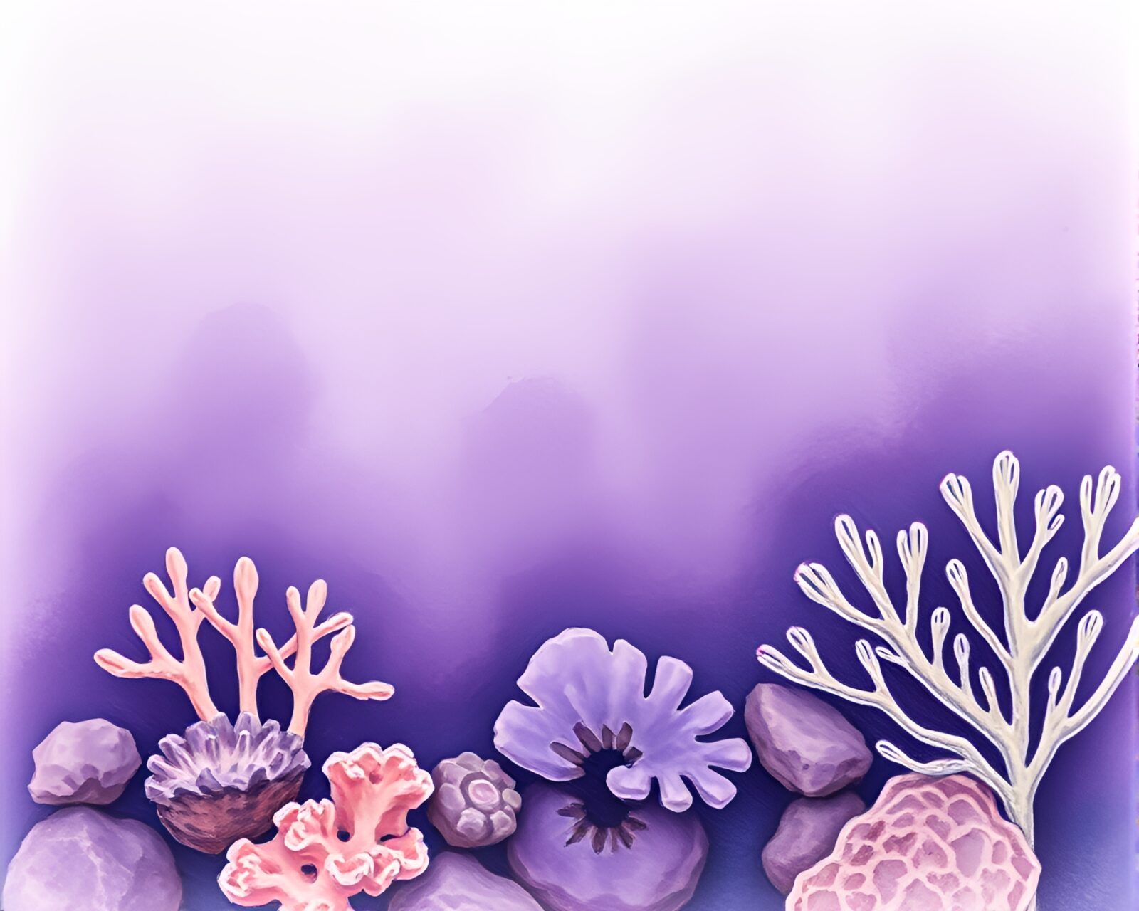 Pastel drawing of a textured amethyst-colored reef underwater