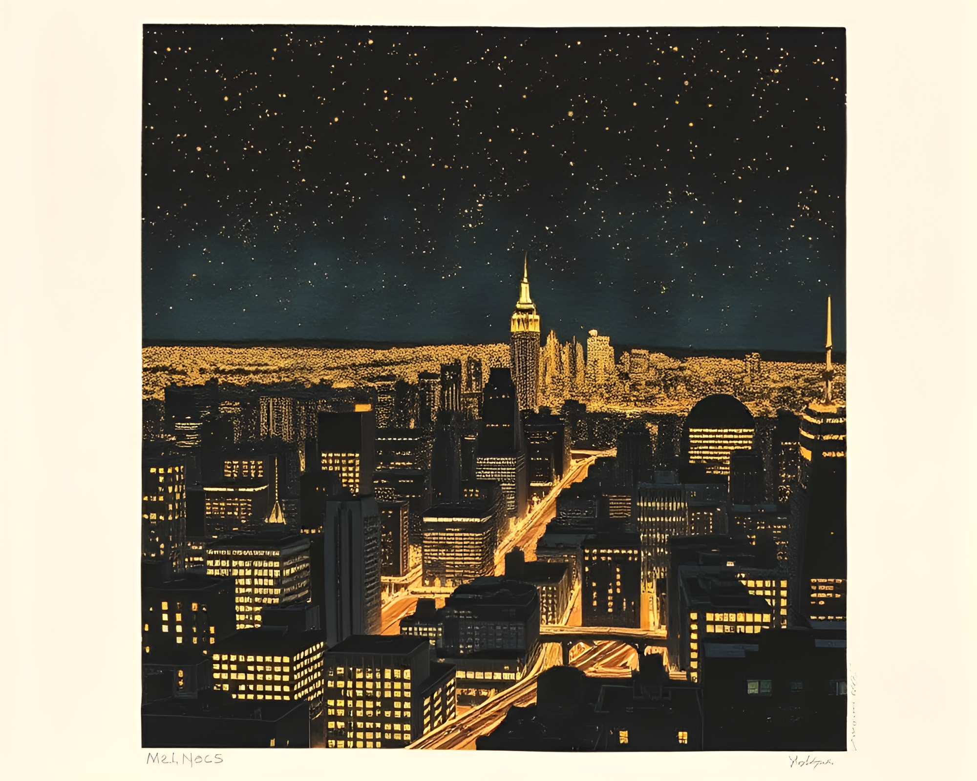 Golden Satellite Beams Over Night Cityscape – free AI stock image