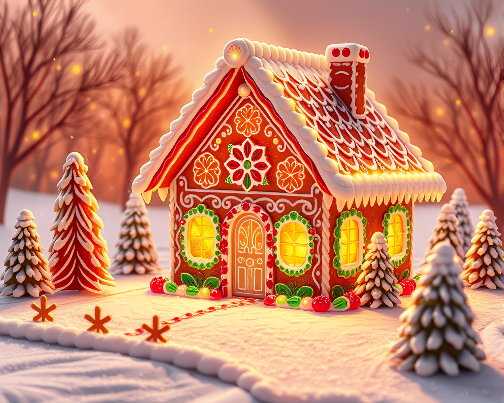 Enchanting Gingerbread House with Lithographic Style – free AI stock image