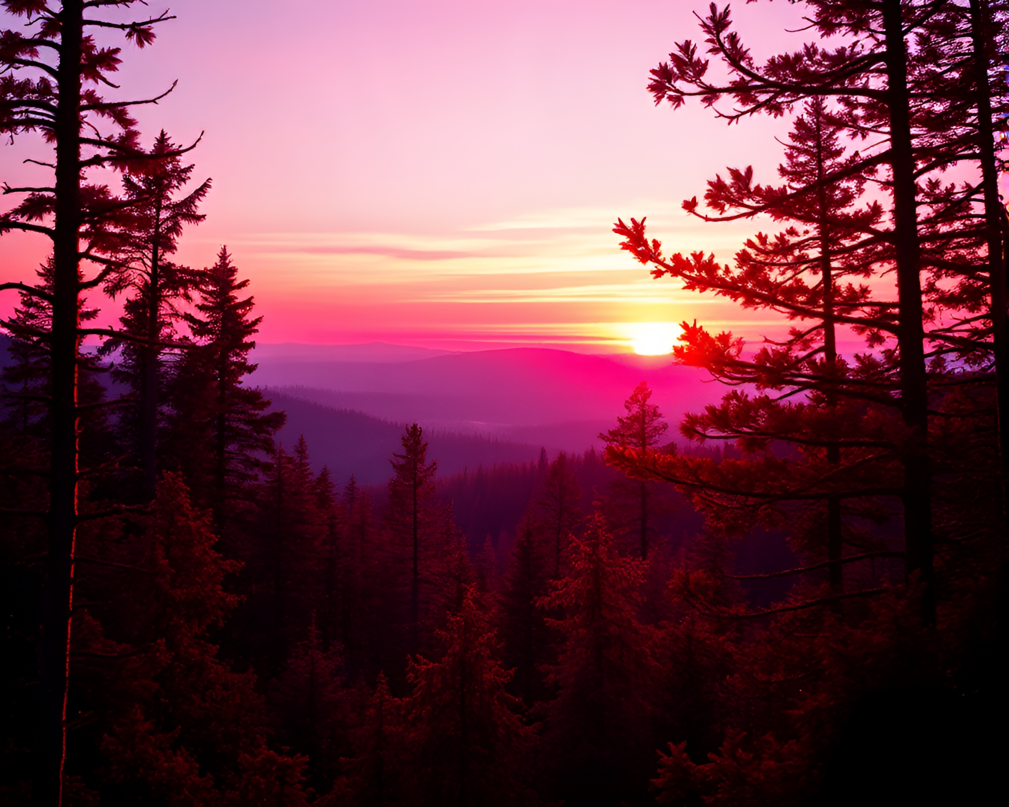Neon Autumn Forest Embroidered in Sunrise Glow – free AI stock image