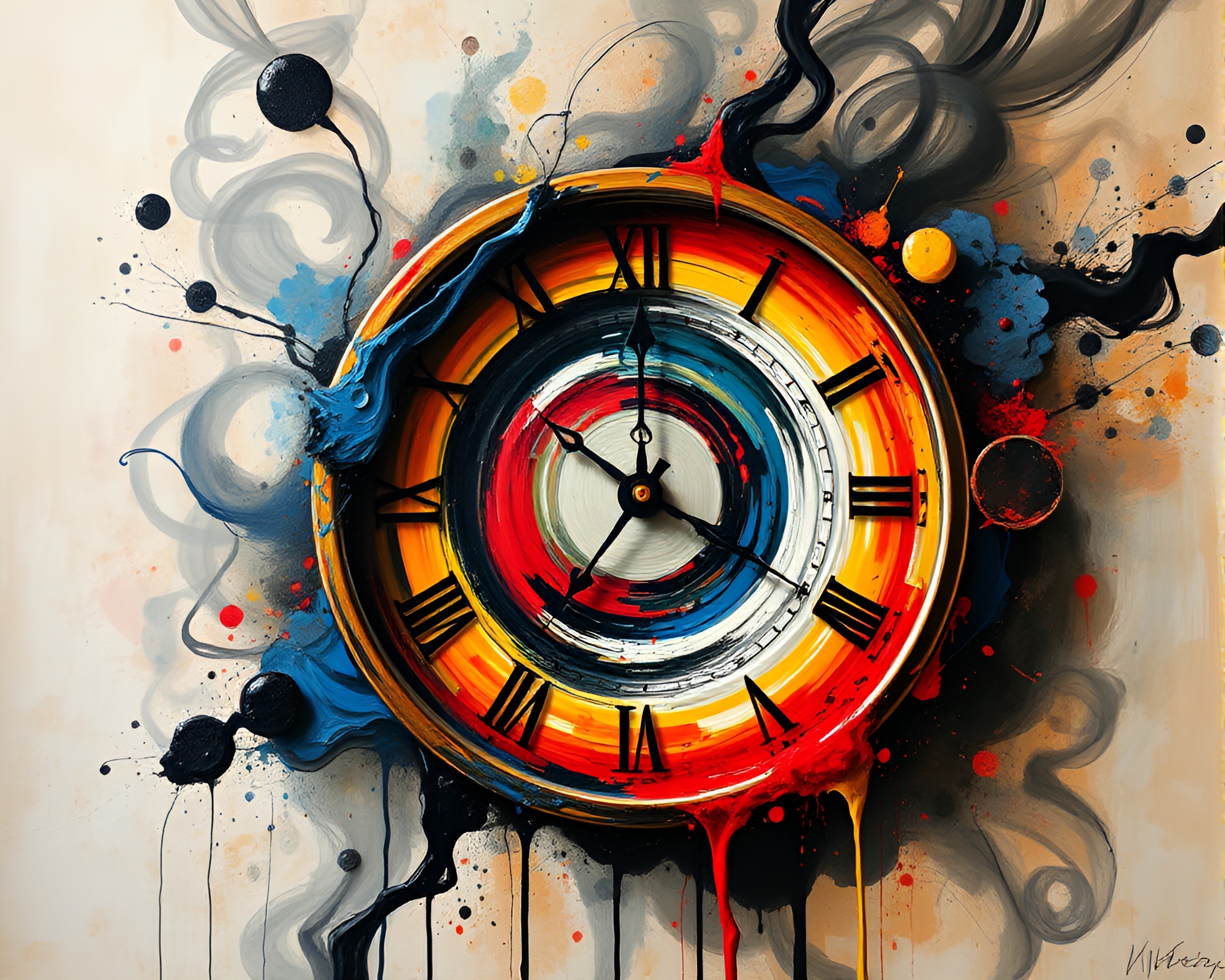 Surreal Clockwork Smoke Rings in Abstract Expressionist Painting – free AI stock image