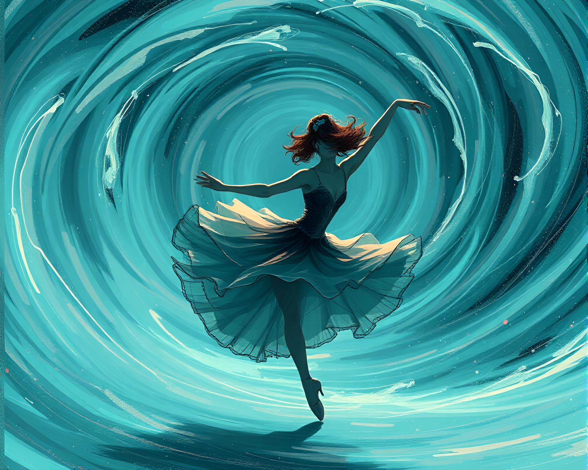 Ballet dancer in cyberpunk vortex – free AI stock image