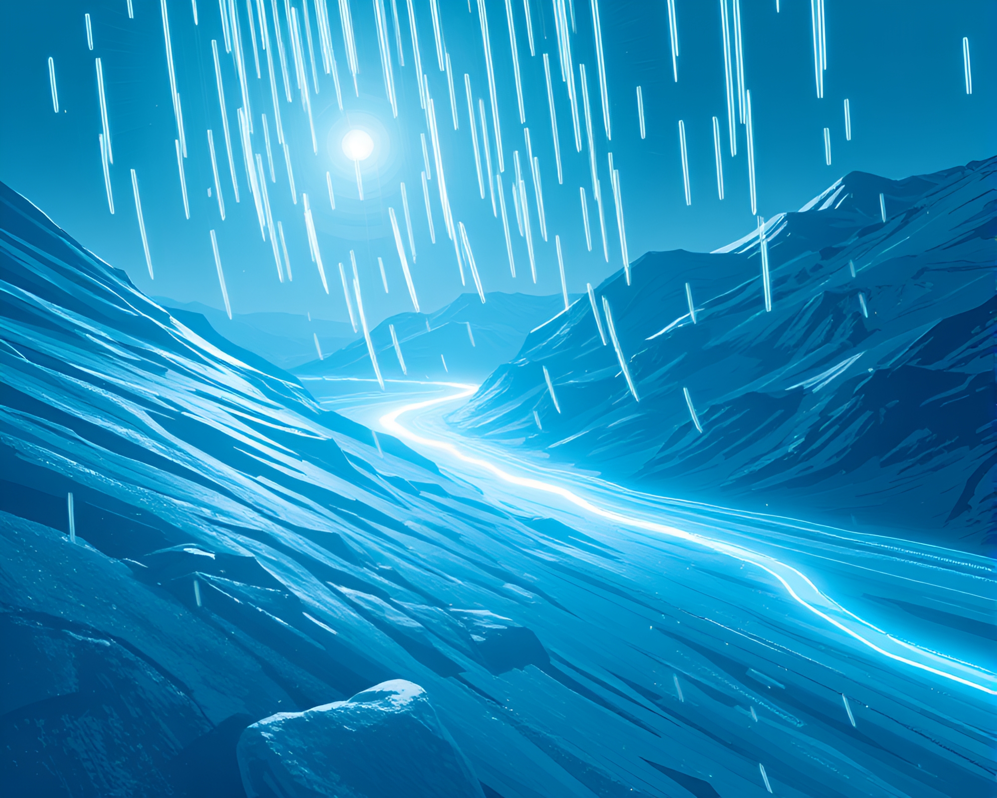 Glacier Light Trails in 8-Bit Style – free AI stock image