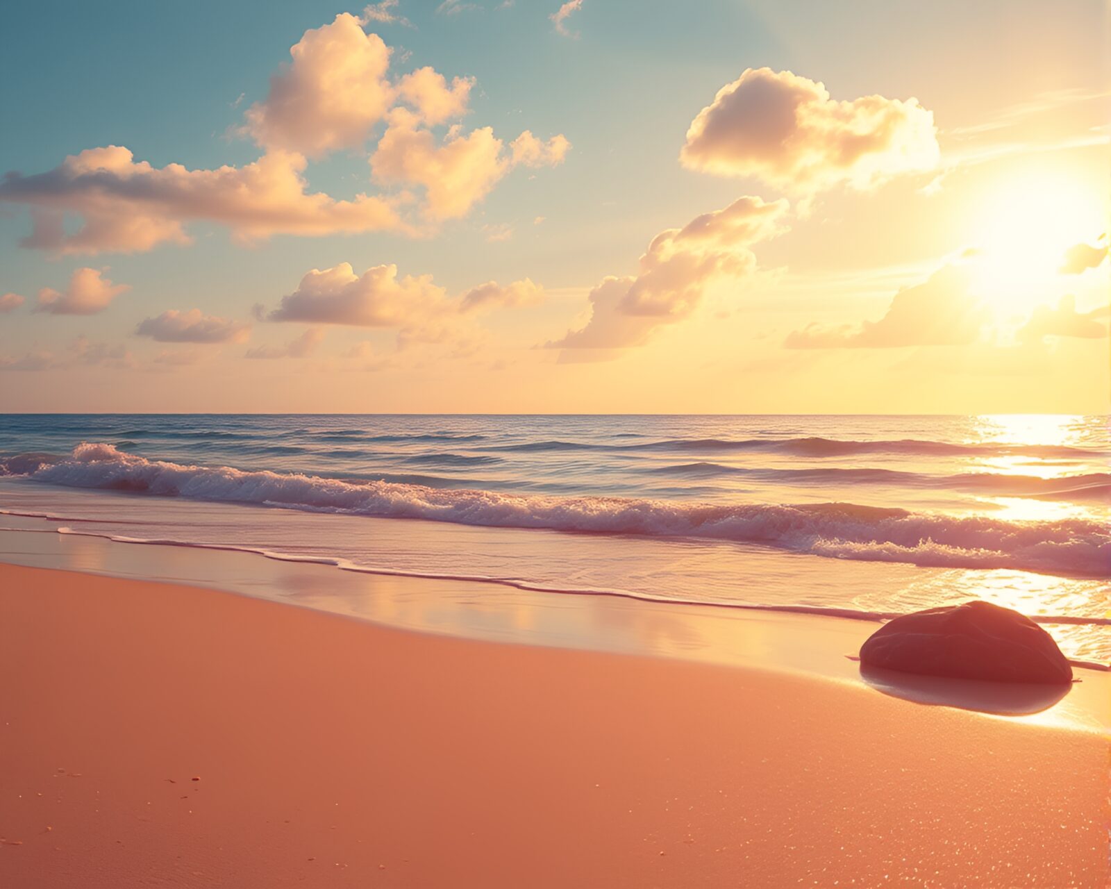 Vibrant soap film reflecting sunset hues on sandy beach