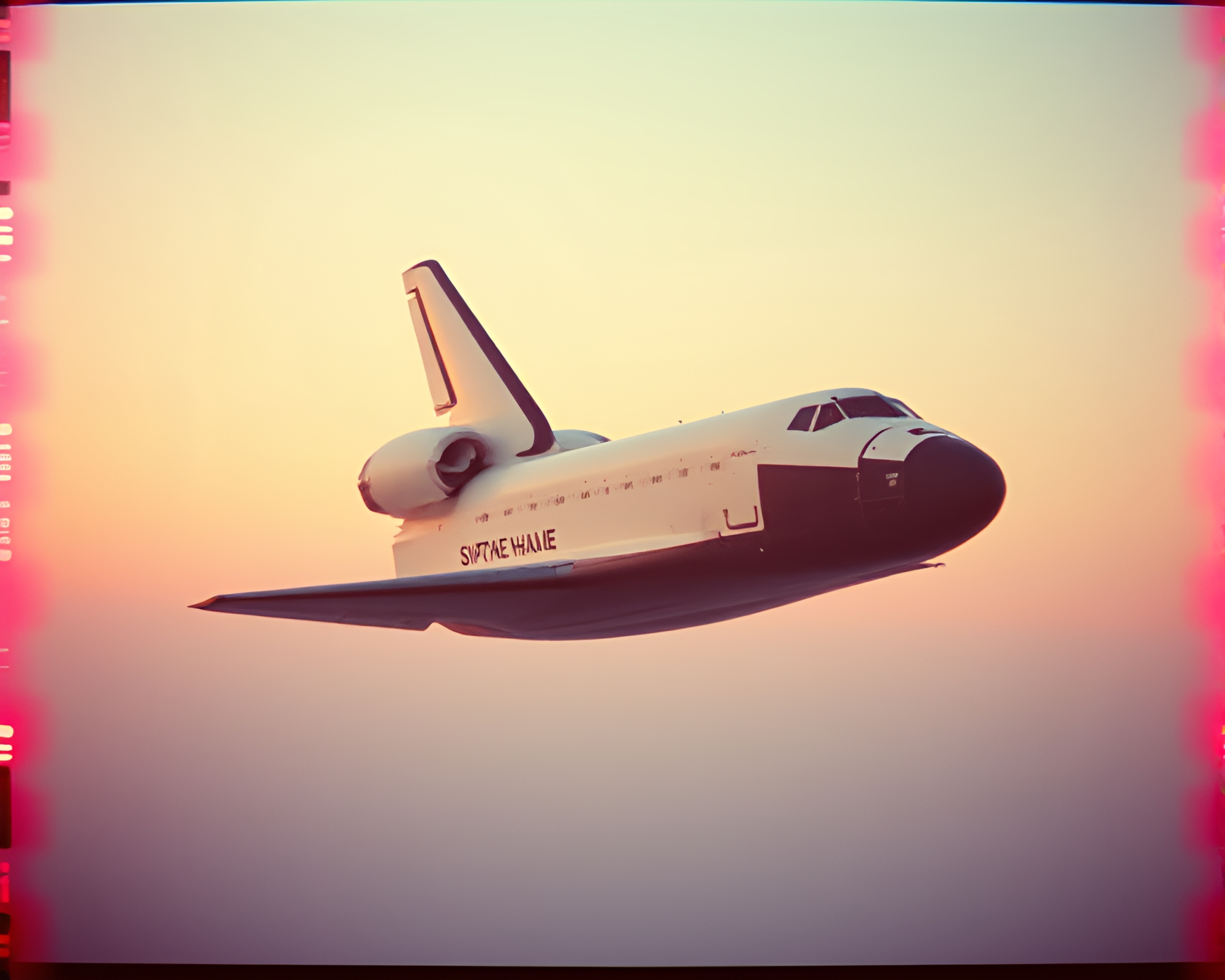 Film Sprocket Holes Adorned Space Shuttle in Dreamy Haze – free AI stock image