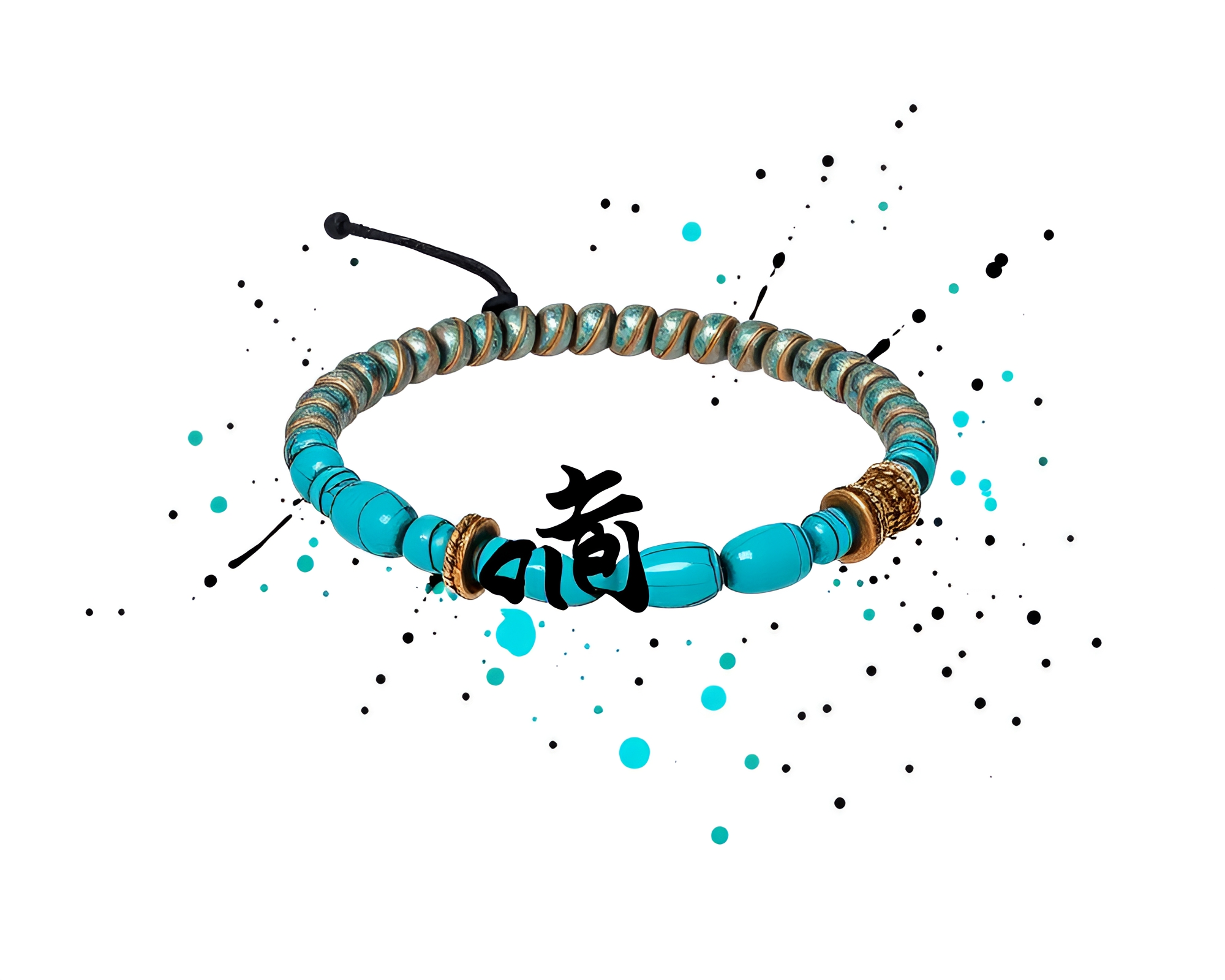 Turquoise Calligraphy Bracelet Amid Ink Splashes – free AI stock image