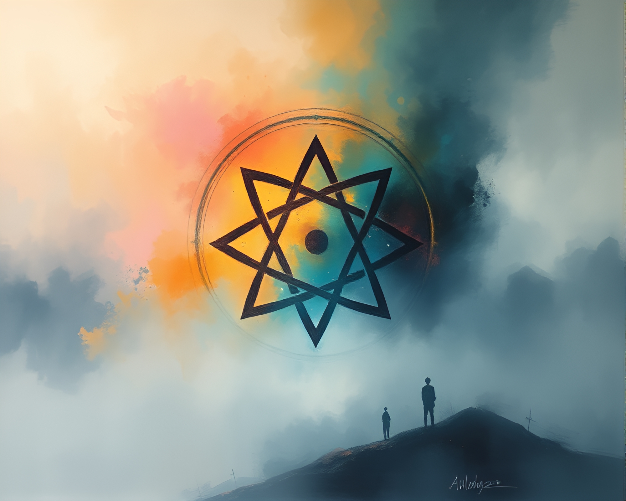 Foggy Esoteric Sigil Amid Planet-Inspired Pastels – free AI stock image