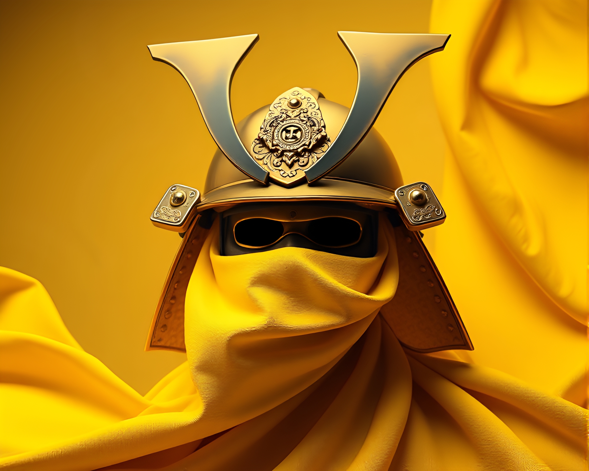Samurai Helmet in Lemon Yellow Light with Fabric Folds – free AI stock image