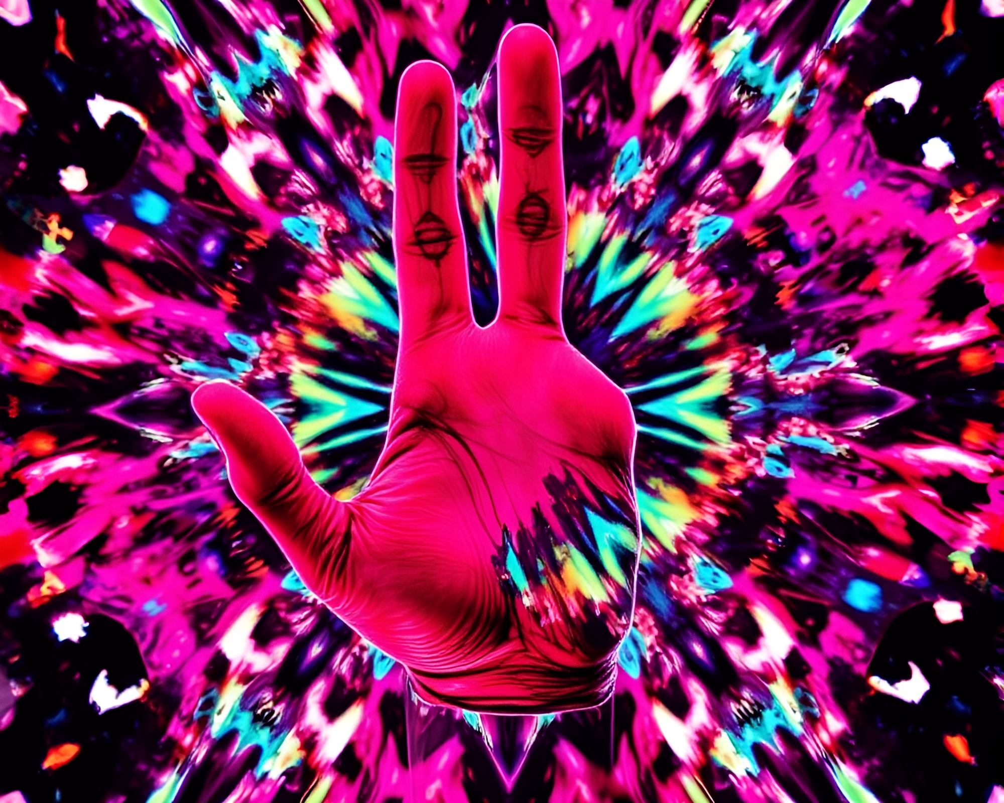 Neon Cybernetic Hand amidst Ink Splashes Mirage – free AI stock image